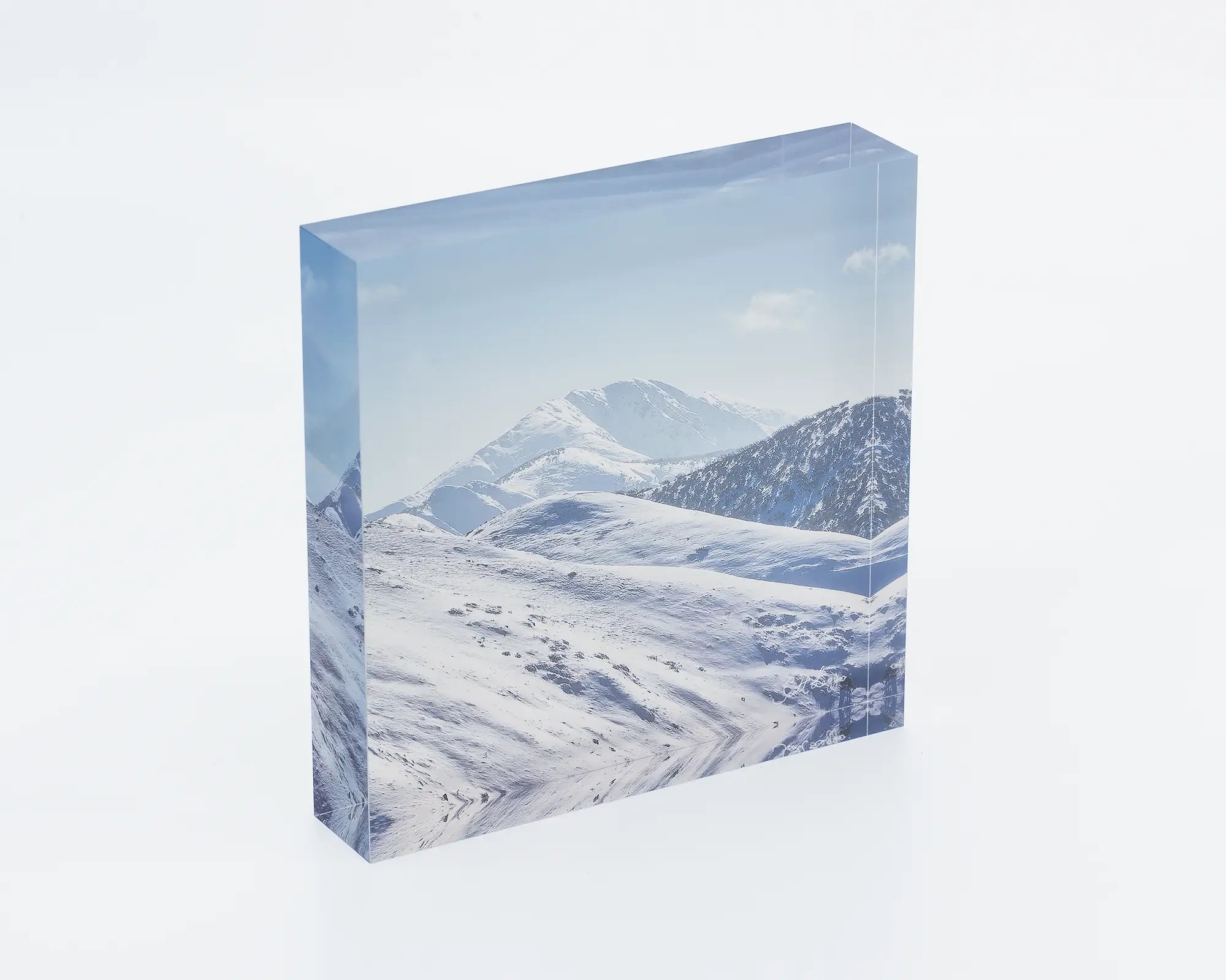 Icon of the Alps acrylic block - Mount Feathertop covered in snow. 