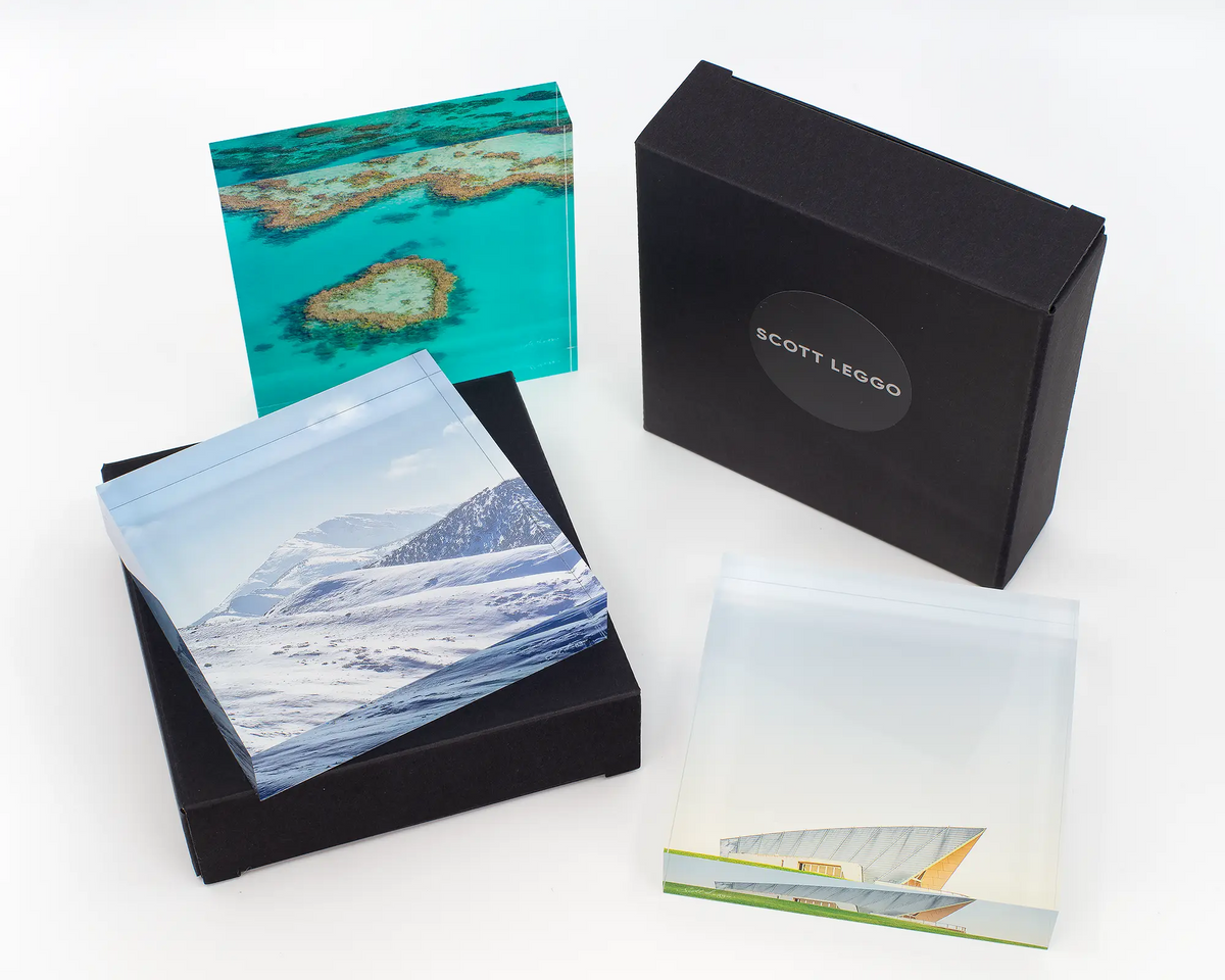 Icon of the Alps acrylic block with other square blocks. 