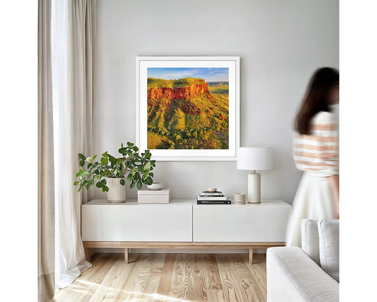 Iconic. Framed photographic print with a white frame, of Ragged Range, the Kimberley.