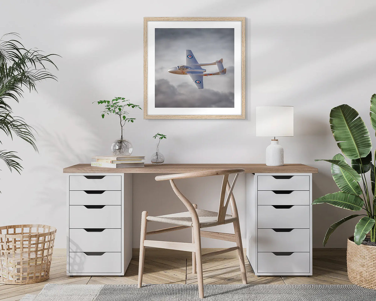 Interchange. Aerial, abstract photographic wall art print with a Tassie Oak frame, hung in a home office.