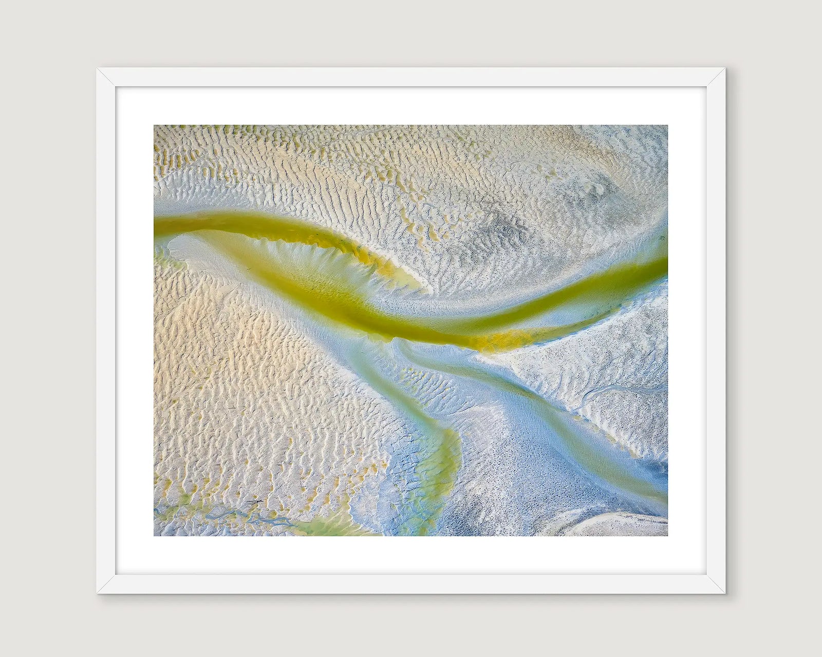 Framed aerial wall art print of patterns in the sand created by tidal movement at Willie Creek.