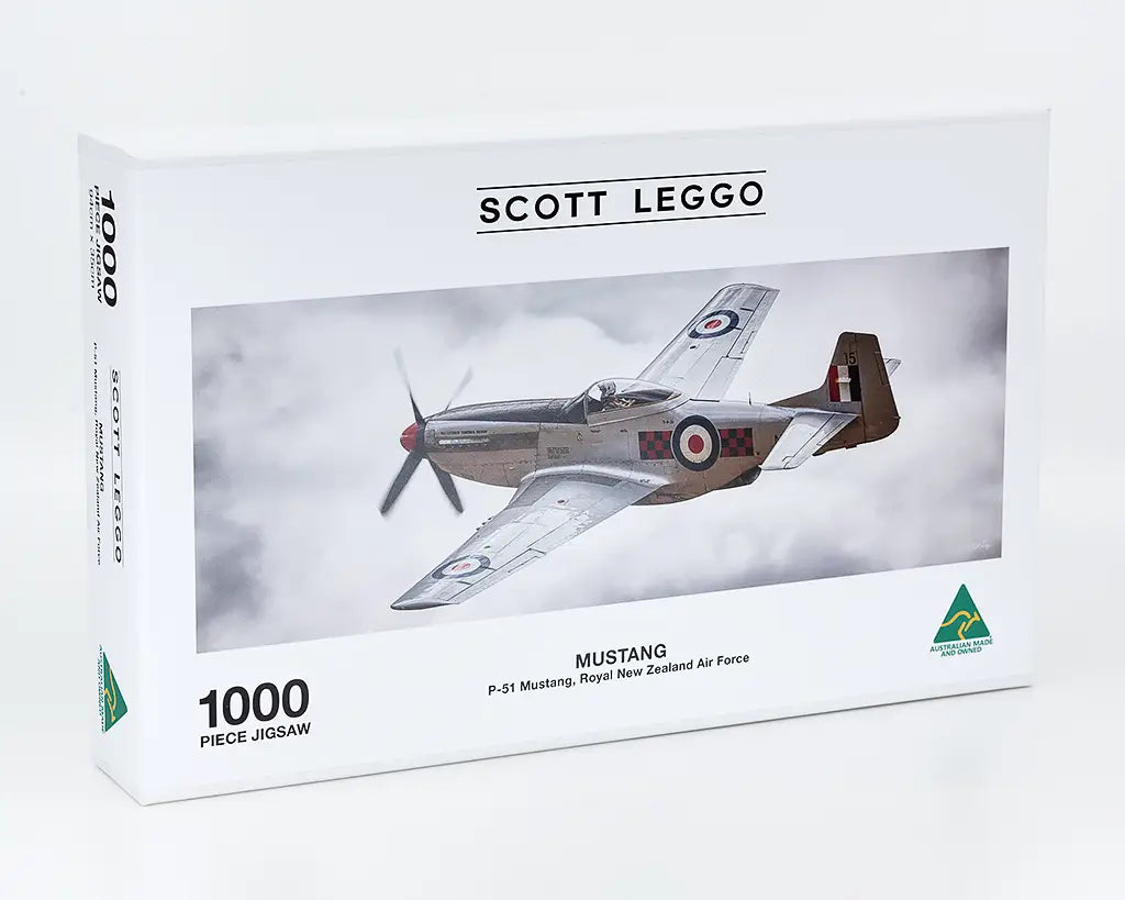 jigsaw puzzle box of aviation photograph of mustang plane