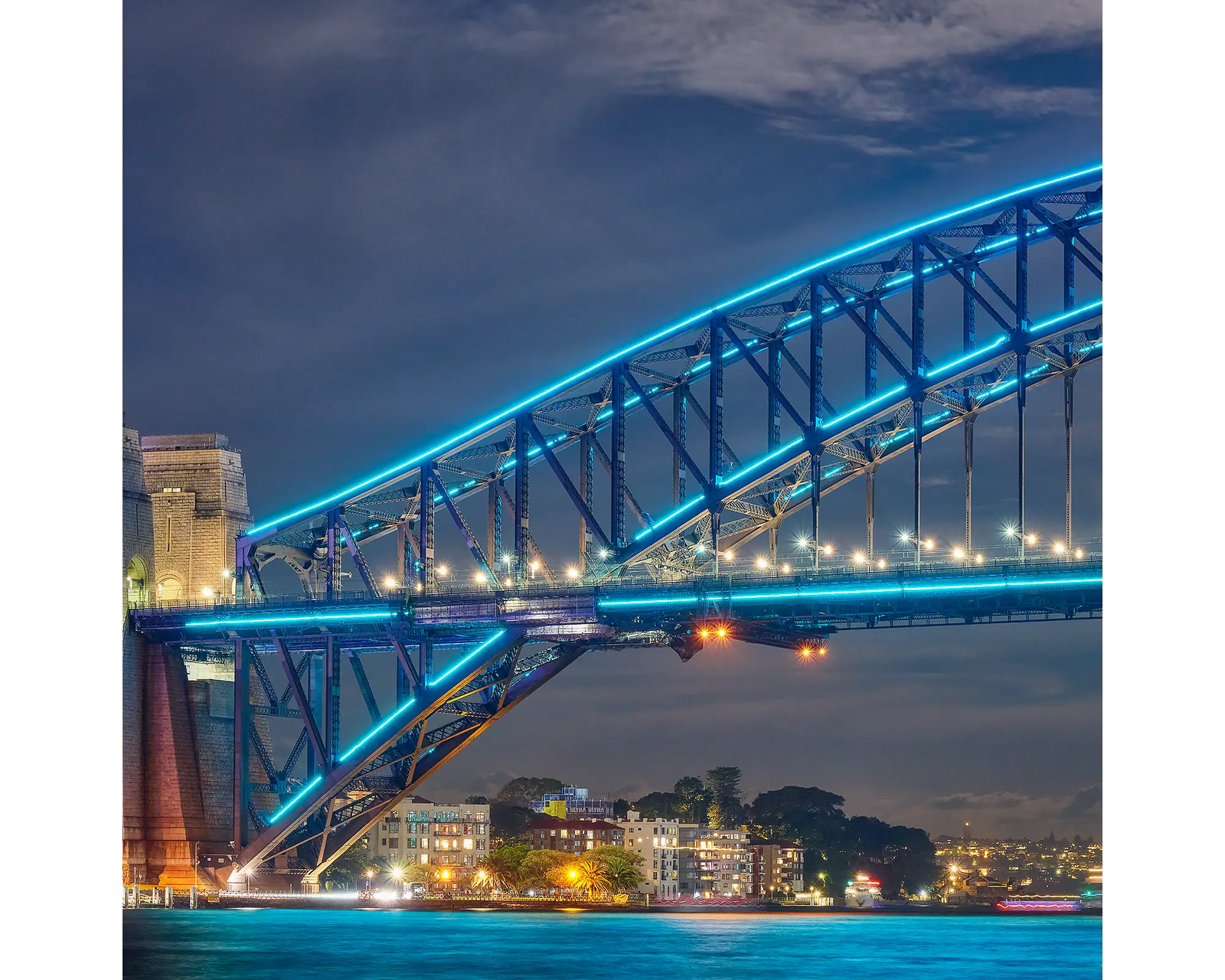 Sydney Harbour Bridge lit up during of Sydney Vivid festival.