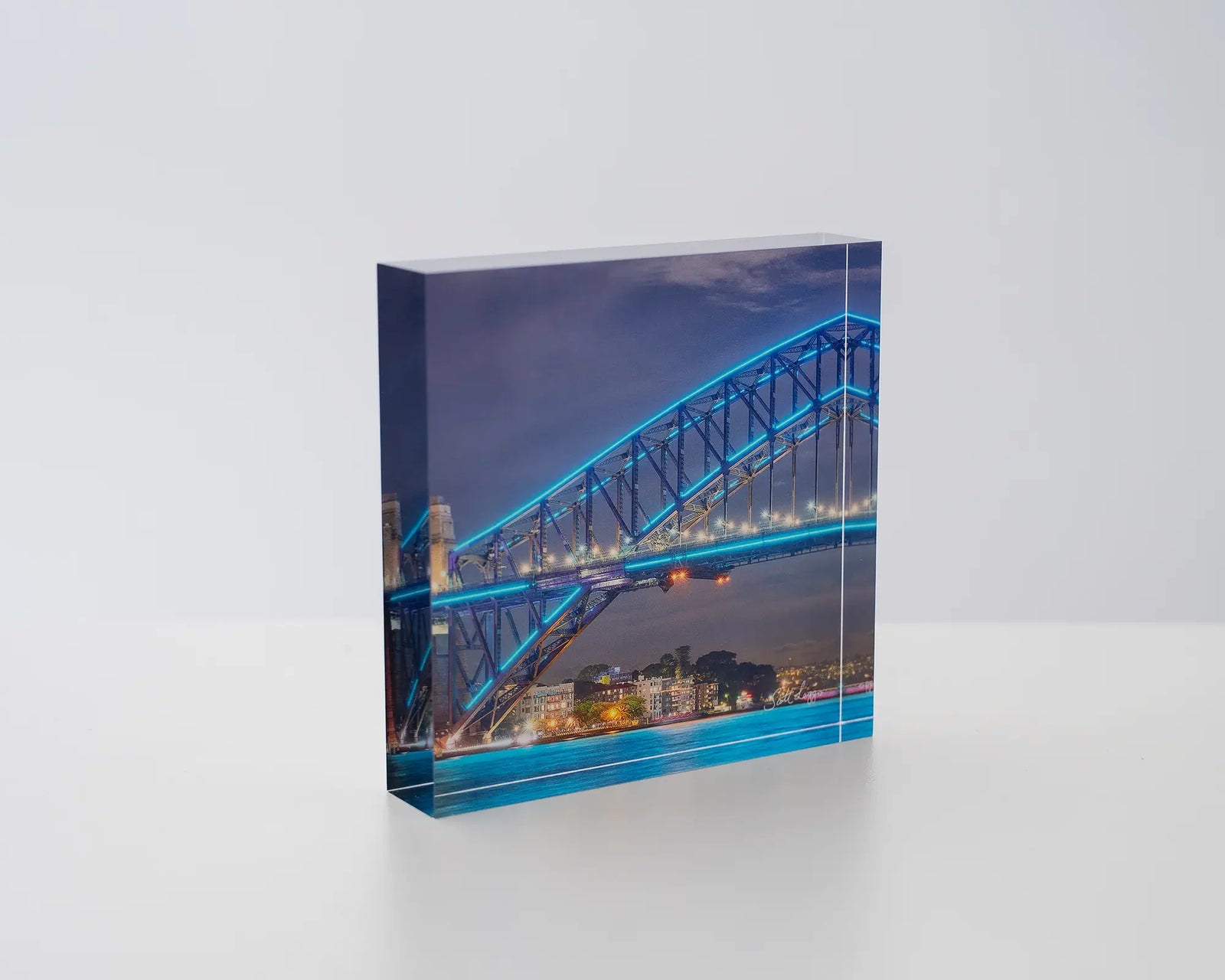 Kirribilli Colours. Acrylic block of an evening at the Vivid festival, Sydney Harbour Bridge.