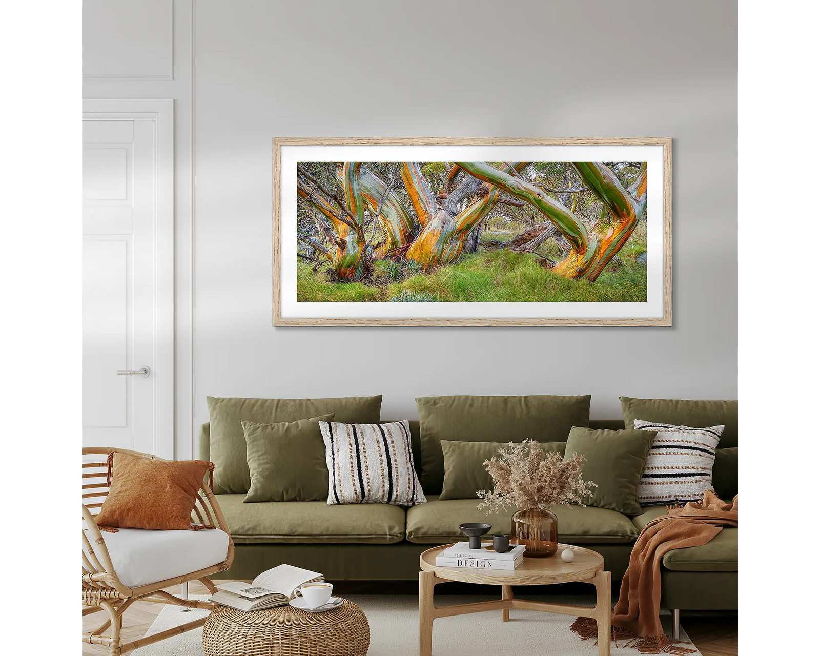 Framed wall art print of colourful snow gums sitting amongst native grasses in Kosciuszko National Park. 
