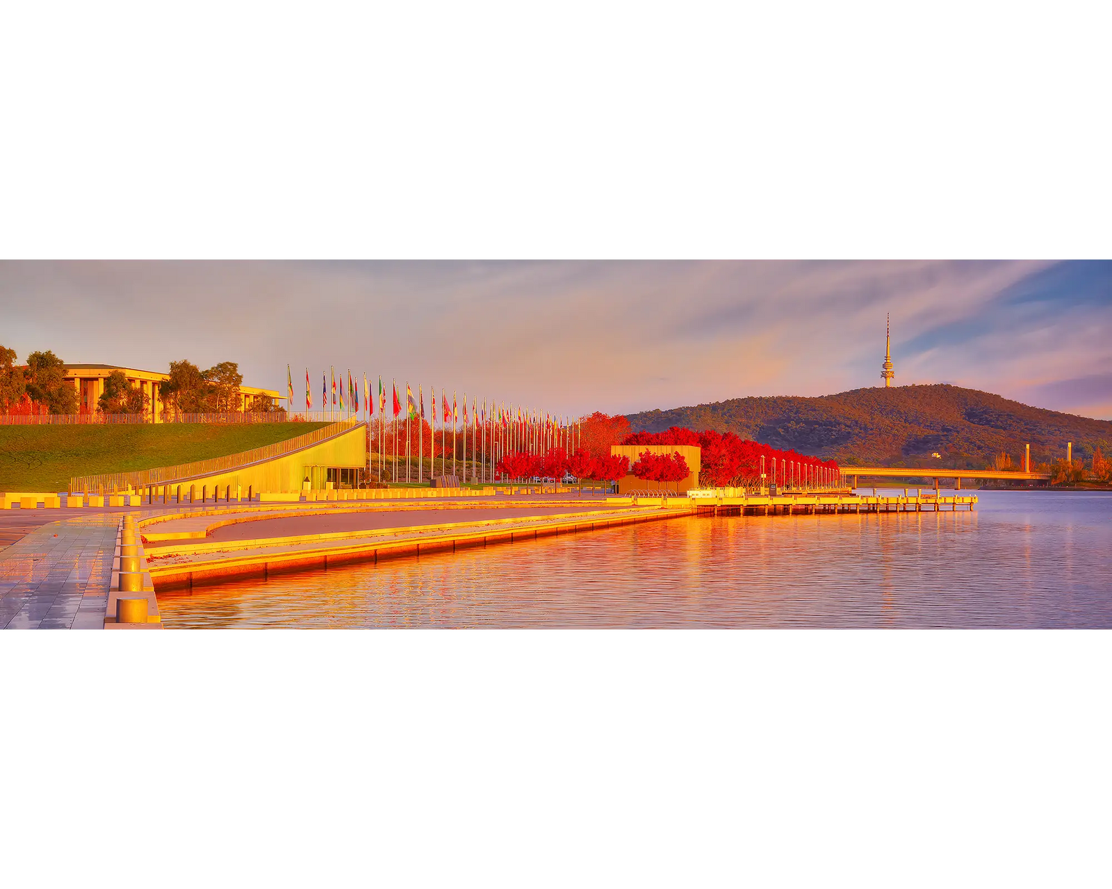 Lakeside Autumn. Sunrise by foreshore, Lake Burley Griffin, Canberra.