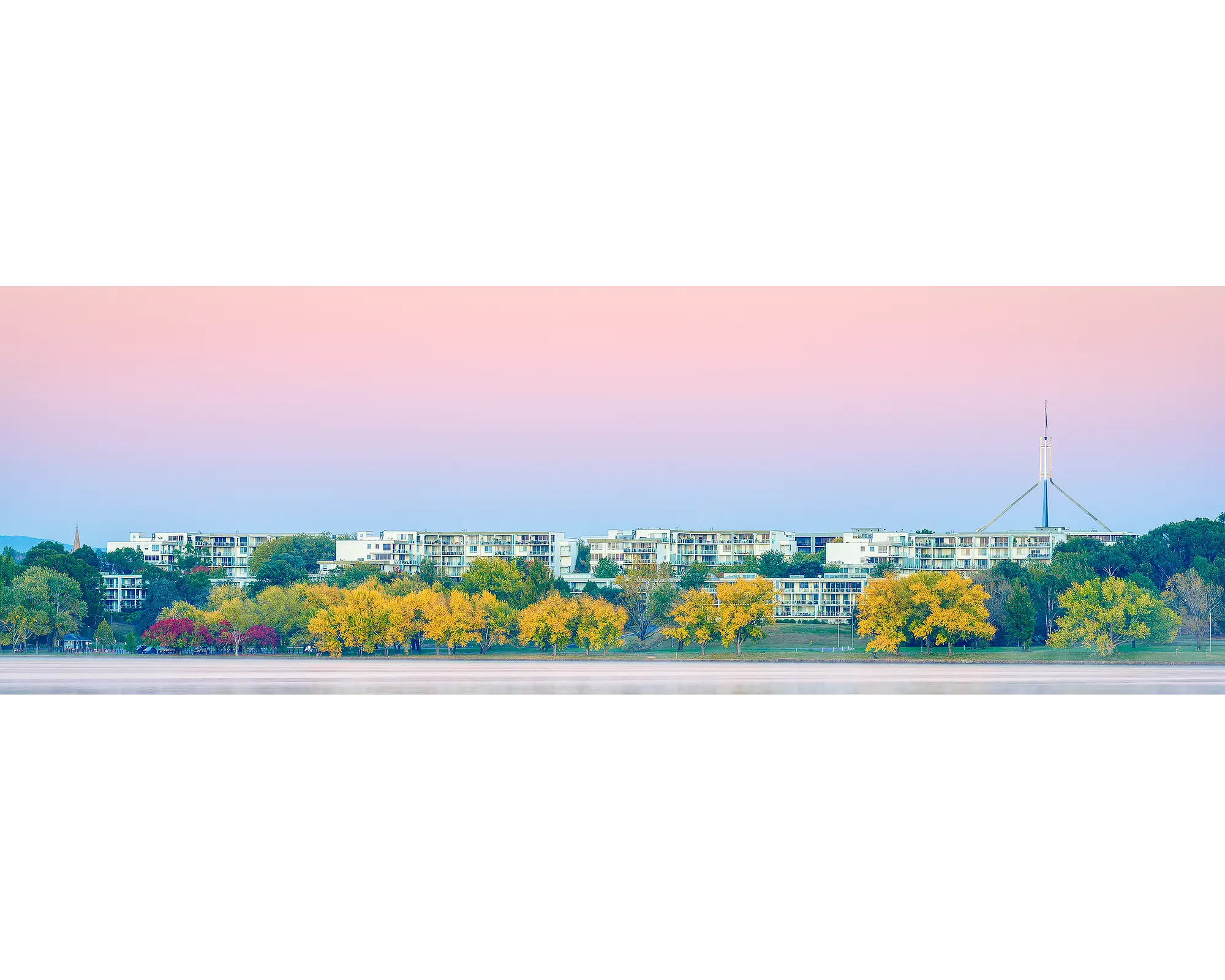 Sunrise over Landmark Apartments, Barton, Canberra.