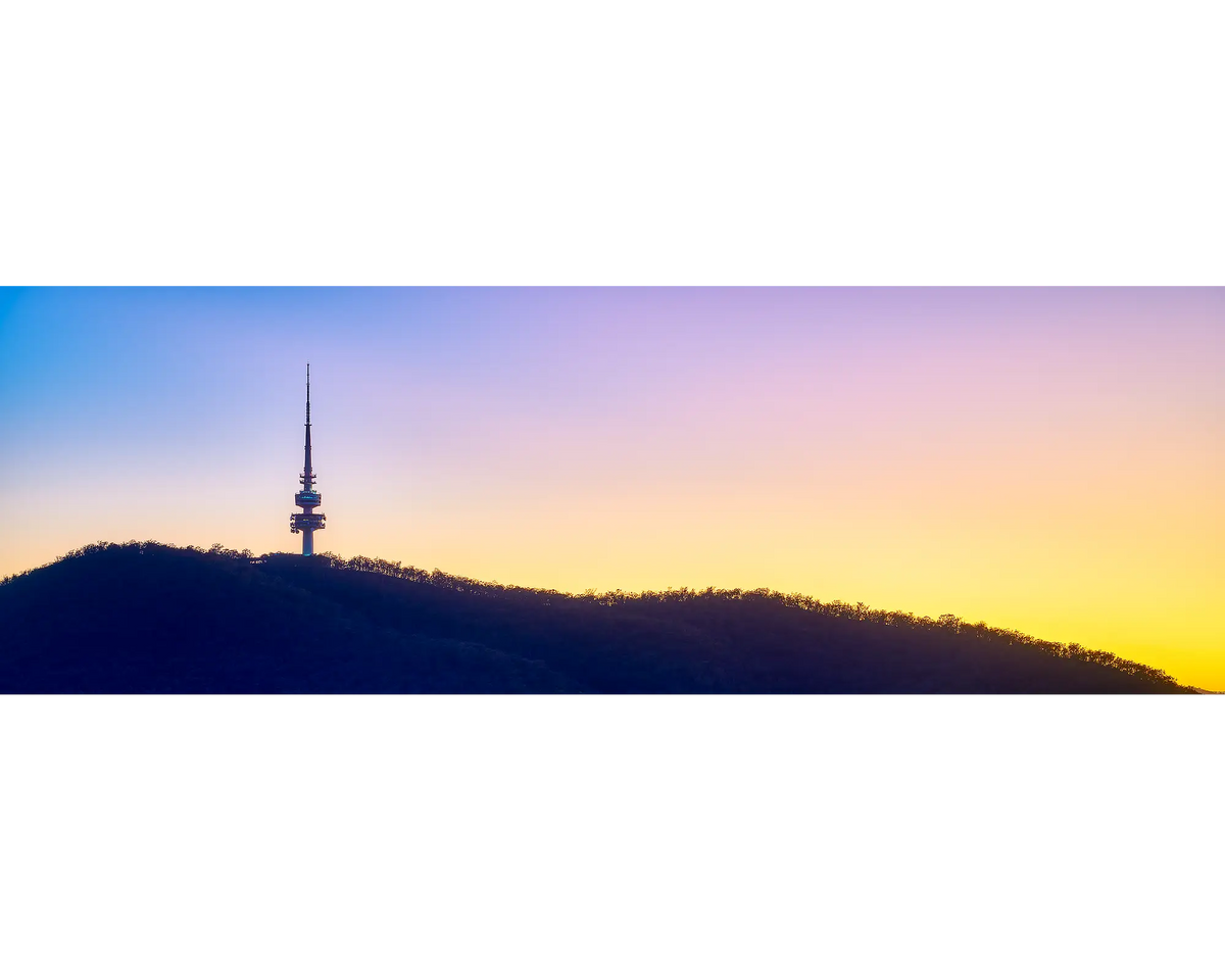 Landmark. Telstra Tower at sunrise, Black Mountain, Canberra.