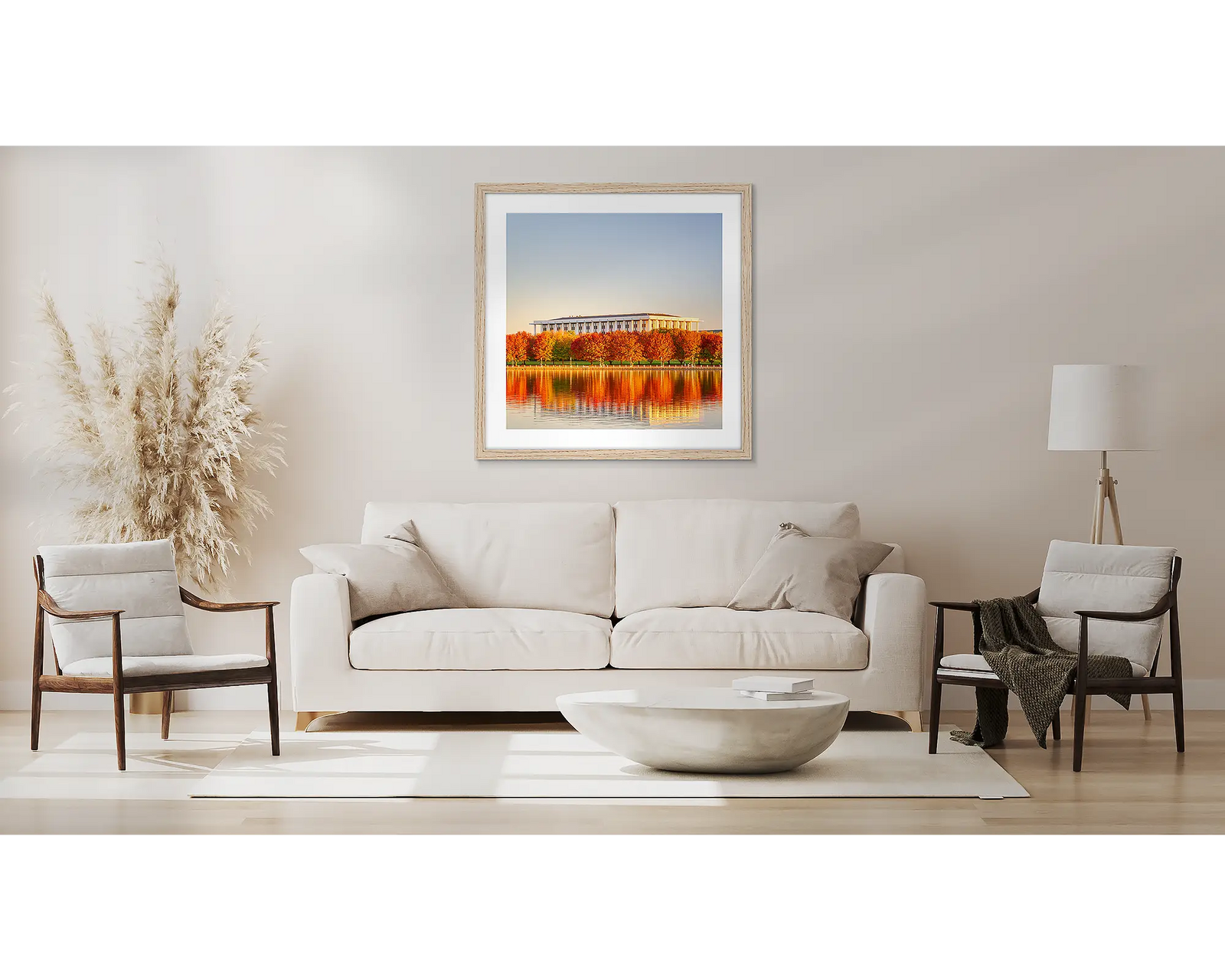 Library Reds. National Library Of Australia at sunset with red autumn colours.