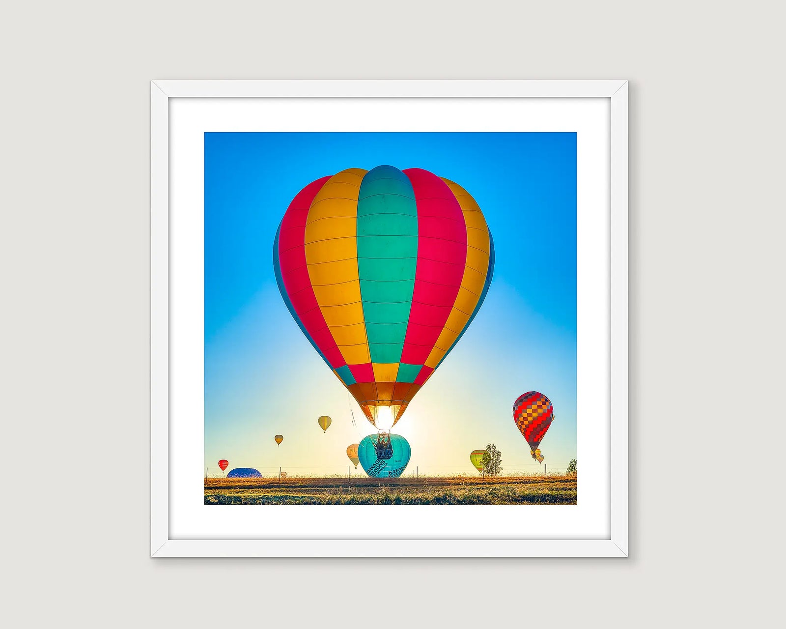 Framed wall art print of a colourful balloon at the Canberra Balloon Festival. 