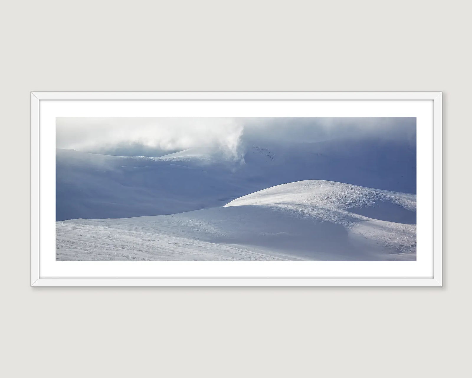Framed wall art print of Etheridge Ridge covered in a blanket of snow and cloud, Kosciuszko. 