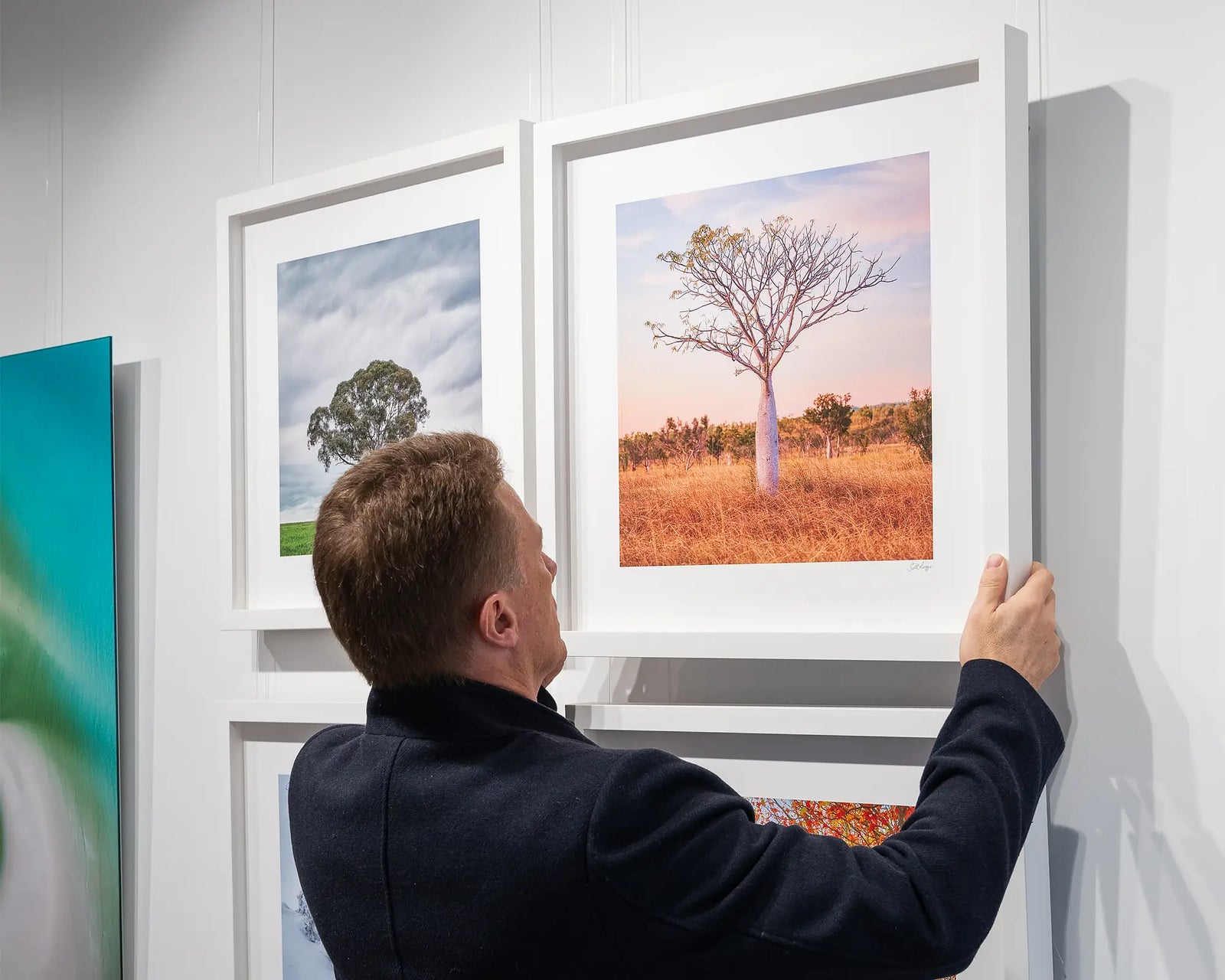 Framed photographic print of a sunset and a boab tree in grasslands, the Kimberley. 