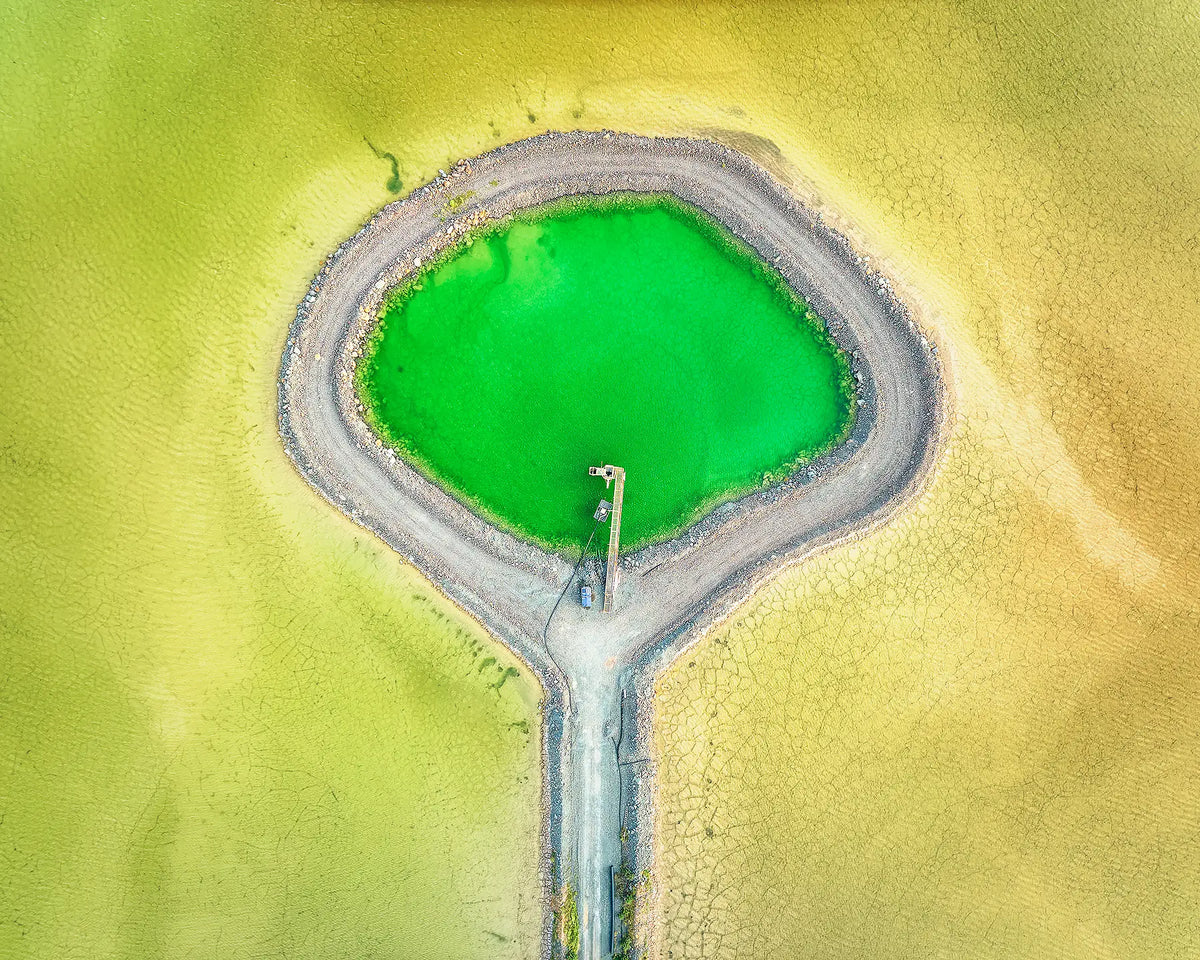 Looking Glass. Aerial view of a tailings dam, New South Wales, Australia.