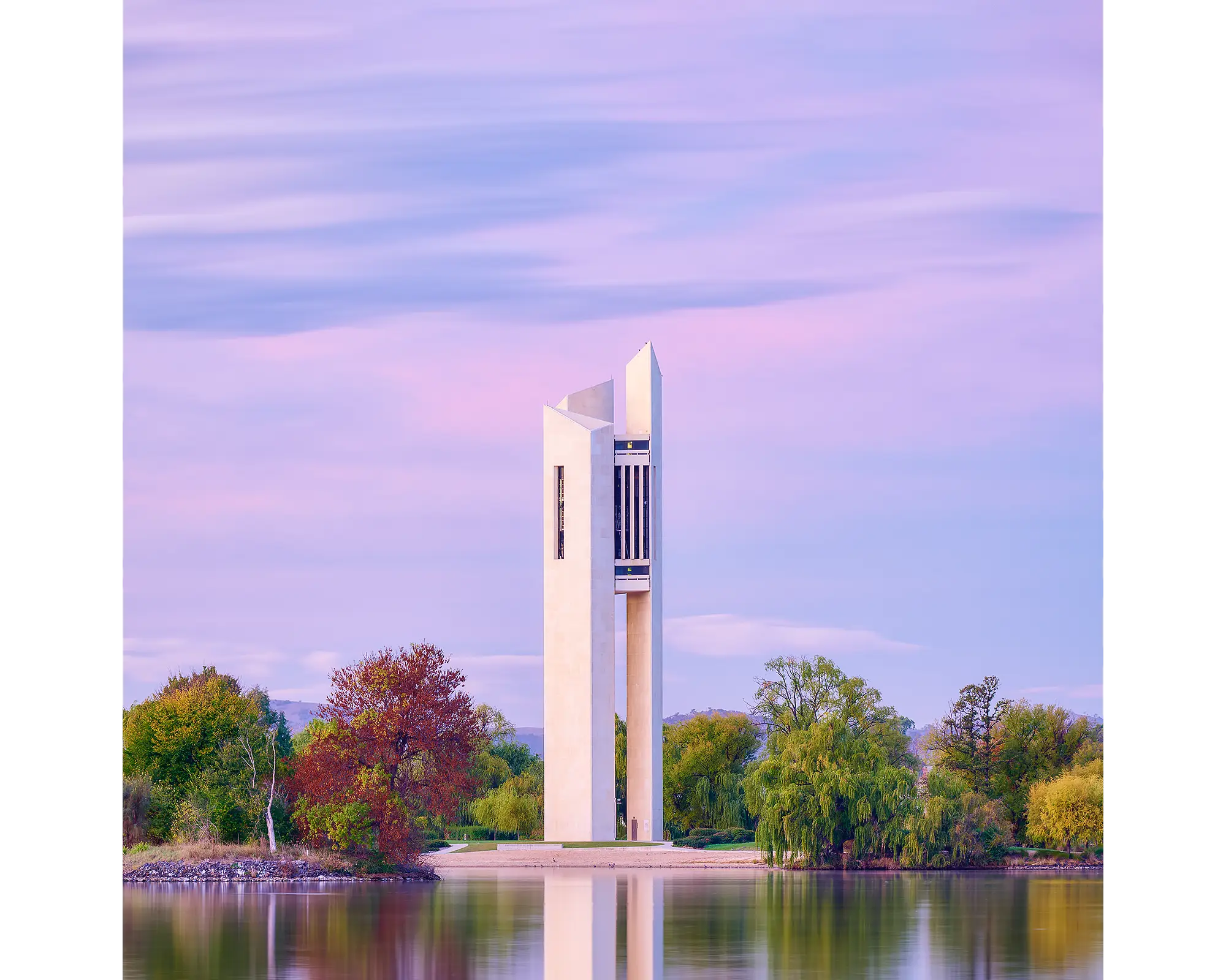 Magenta Dawn. National Carillon Canberra at sunrise.