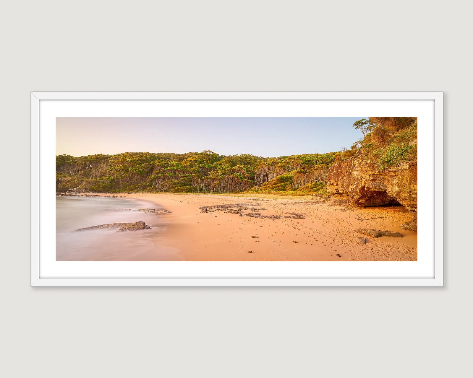 Framed photograph of Emily Miller Beach at low tide.