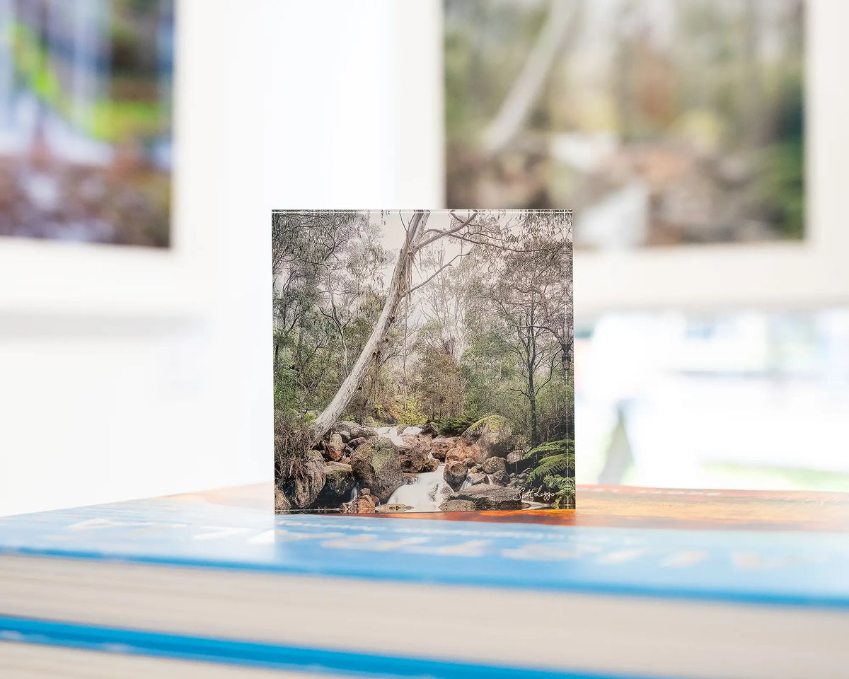 Mountain Flow. Acrylic block Mount Buffalo National Park, in gallery placed on SCOTT LEGGO 'Australia' books.