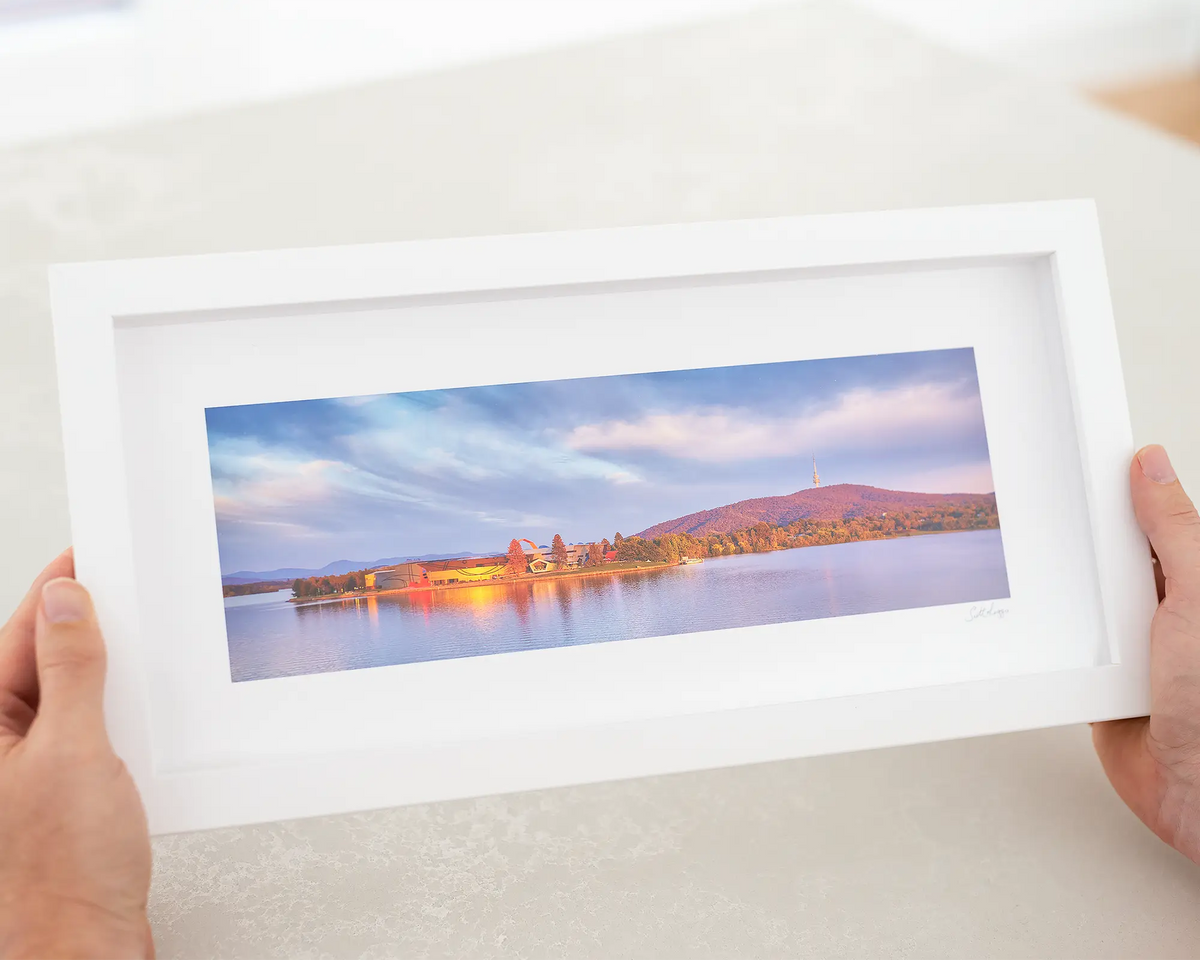 Museum Morning - Sunrise over National Museum Of Australia, Canberra, small framed print wall art.