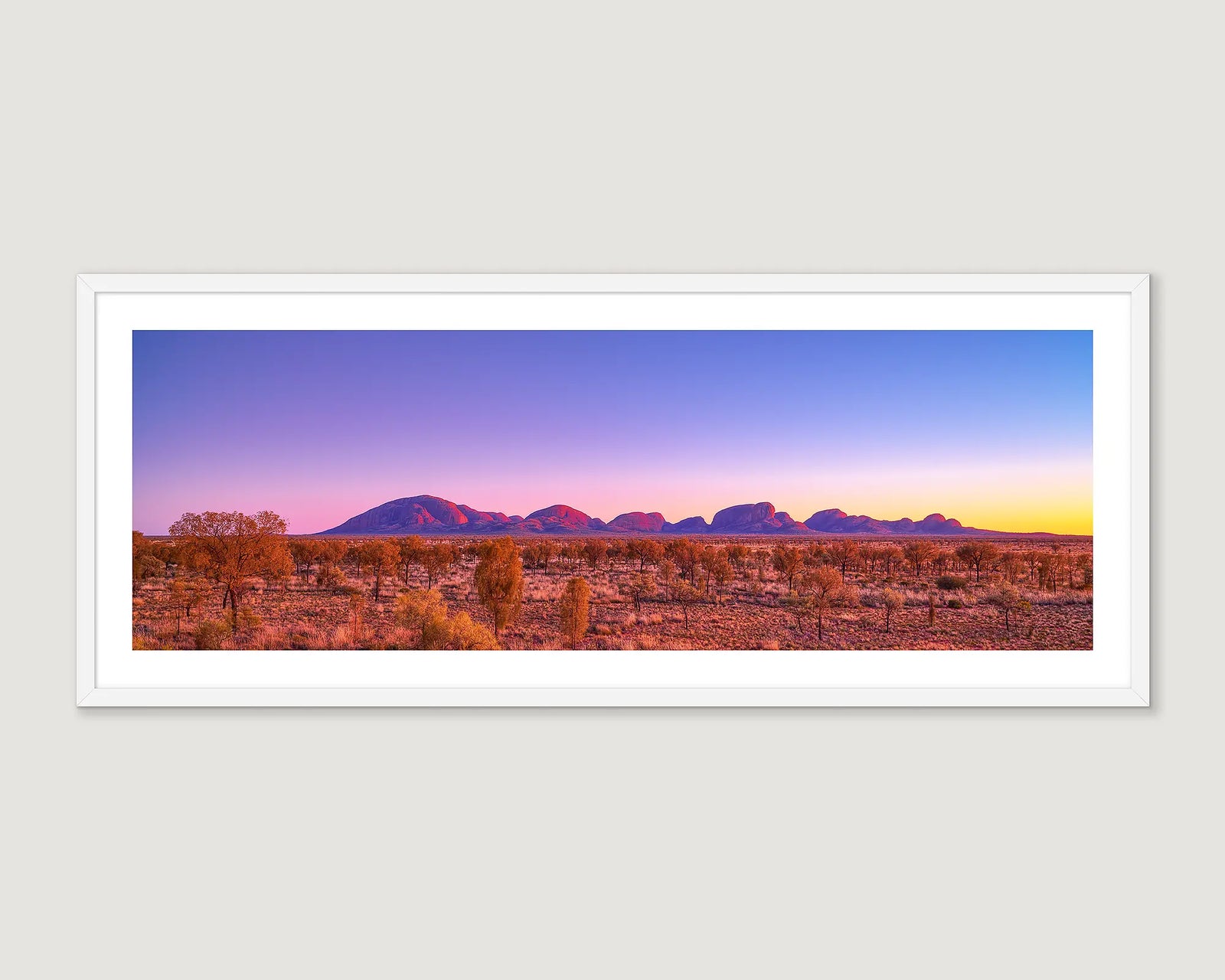 Framed photograph of the Olgas at sunrise.