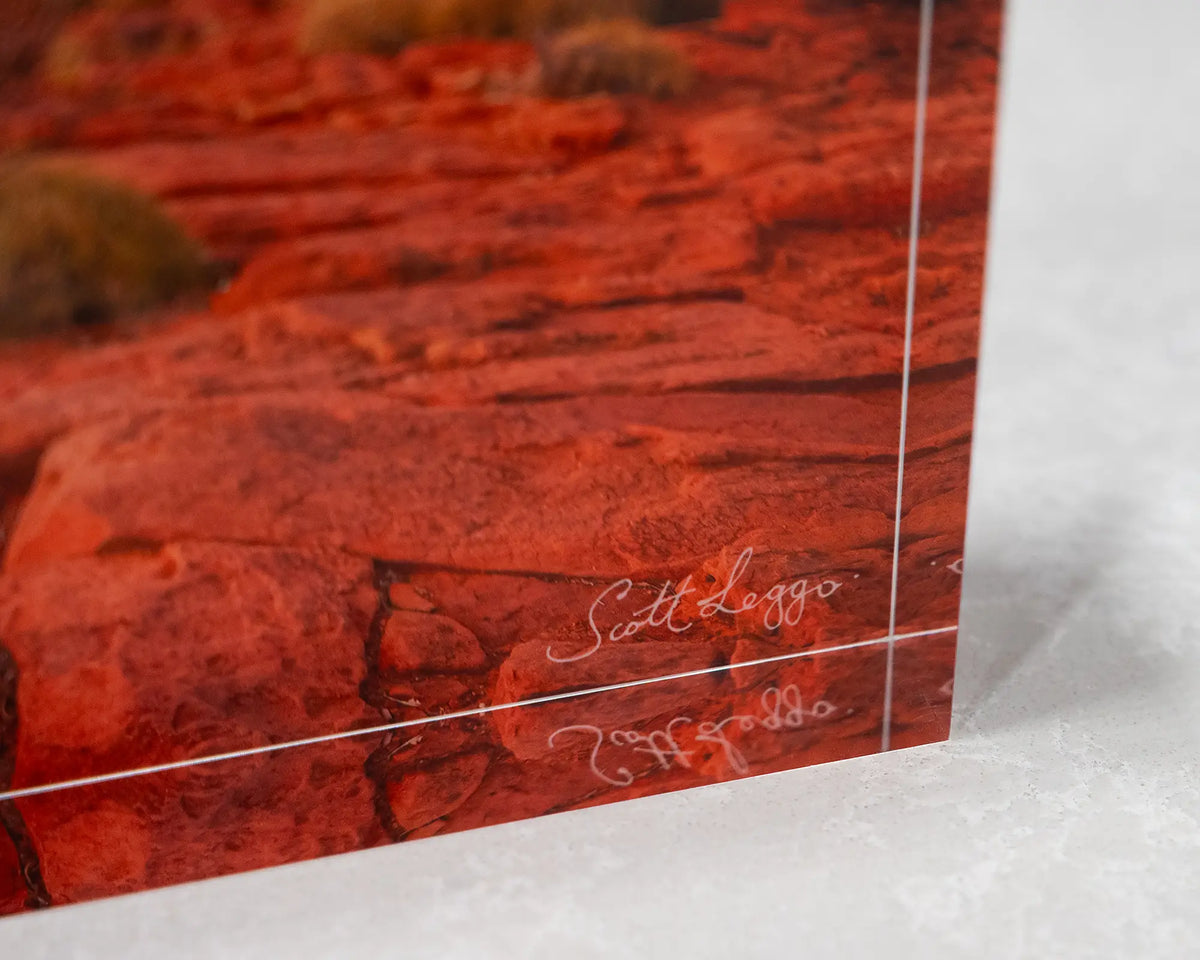 On The Edge. Acrylic block Kings Canyon, Watarrka National Park, corner close-up details.