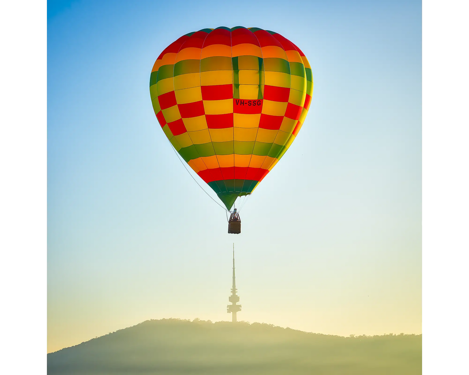 On Top acrylic block - Hot air ballon and Black Mountain Tower artwork.