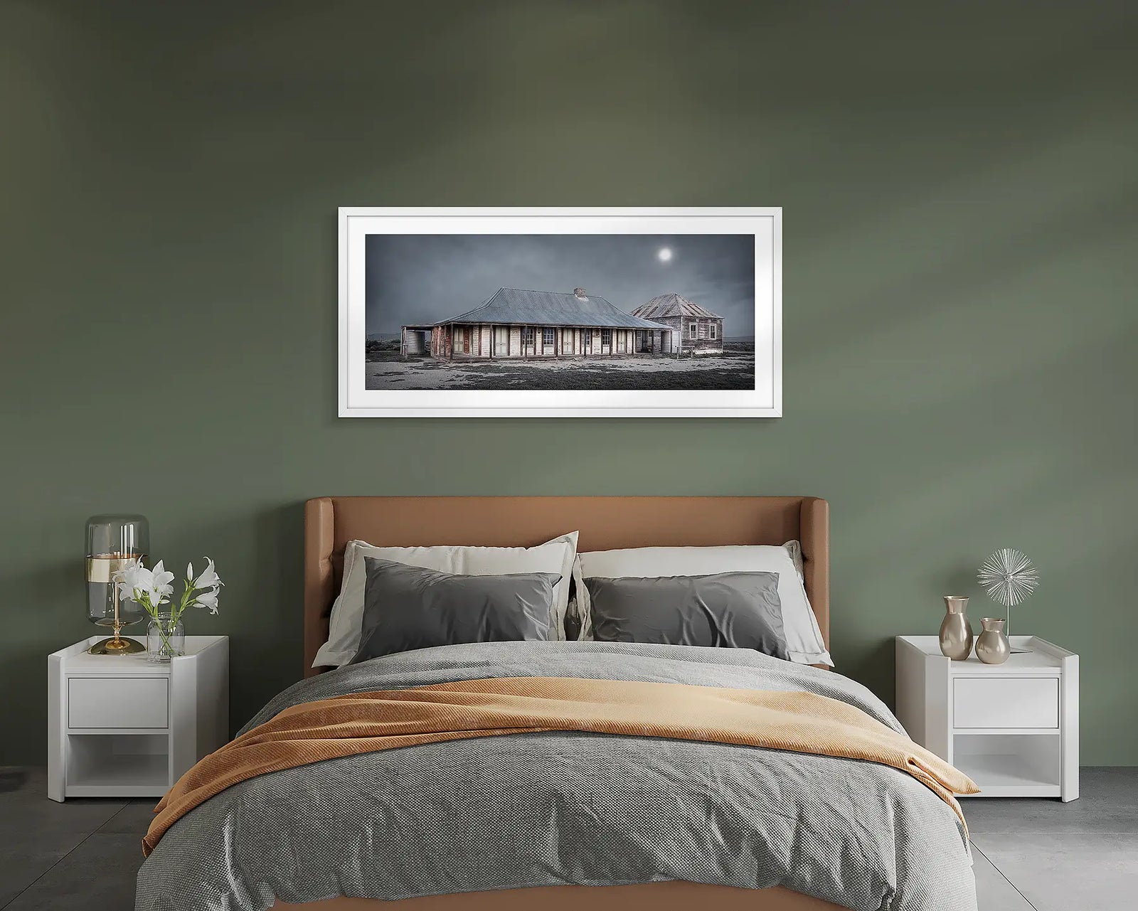 Framed photograph of an abandoned pub hotel in the outback.