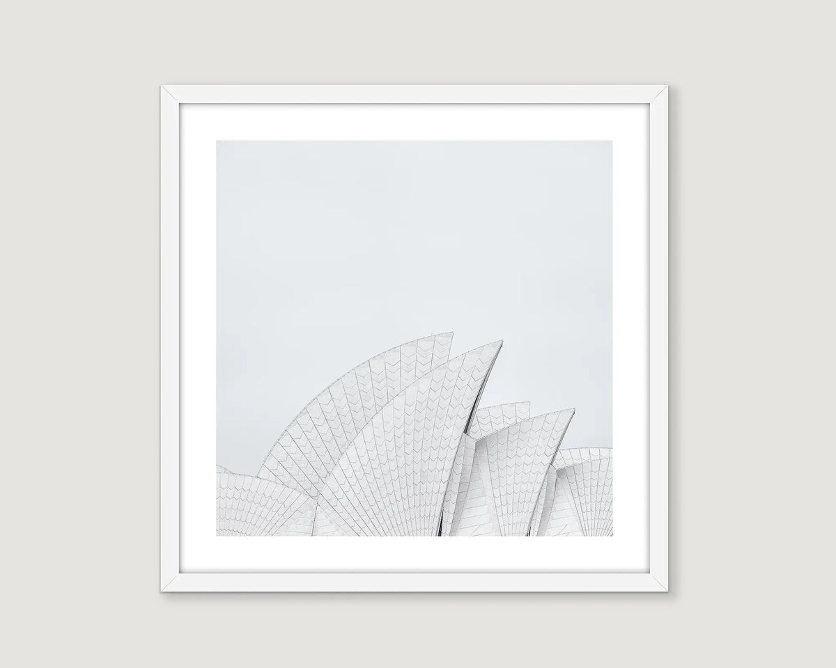 Framed abstract photograph of the sails of the Sydney Opera House.