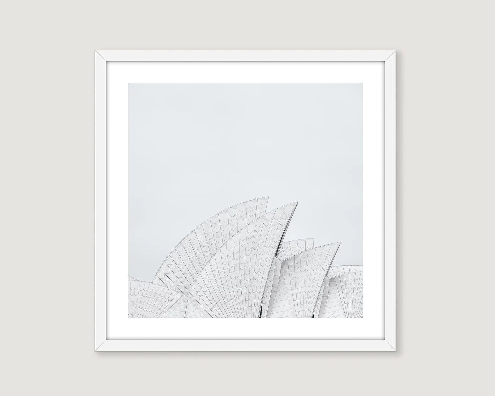 Framed abstract photograph of the sails of the Sydney Opera House.