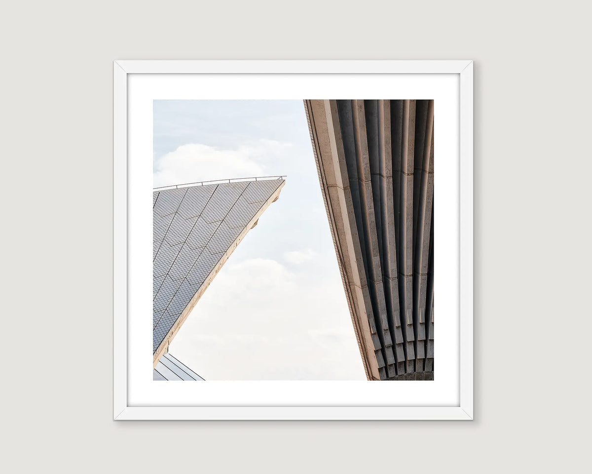 Framed abstract photograph of the architecture of the Sydney Opera House.