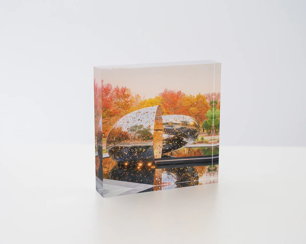 Orange Cocoon. Acrylic block of Ouroboros sculpture, National Gallery of Australia.