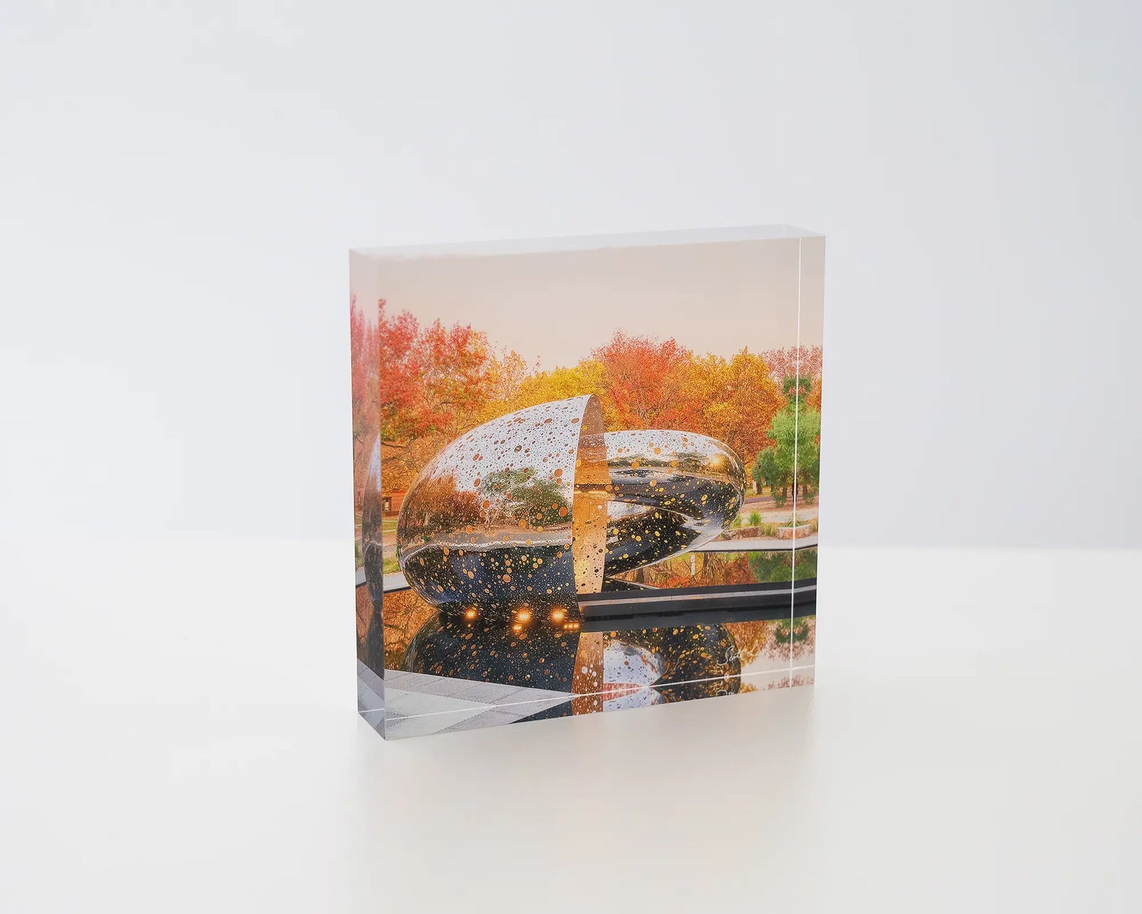 Orange Cocoon. Acrylic block of Ouroboros sculpture, National Gallery of Australia.