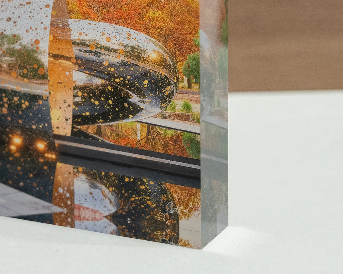 Orange Cocoon. Close-up detail of acrylic block of Ouroboros sculpture, National Gallery of Australia.