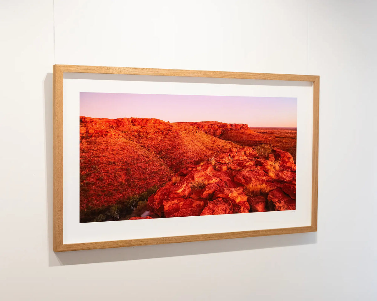 Outback Solitude. Sunset over Kings canyon Northern Territory Australia, wall art in gallery on angle.