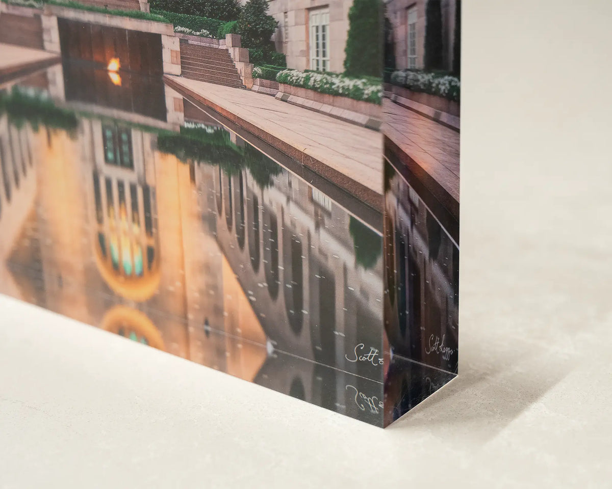 Reflection. Australian War Memorial acrylic block close-up detail showing 3D effect.