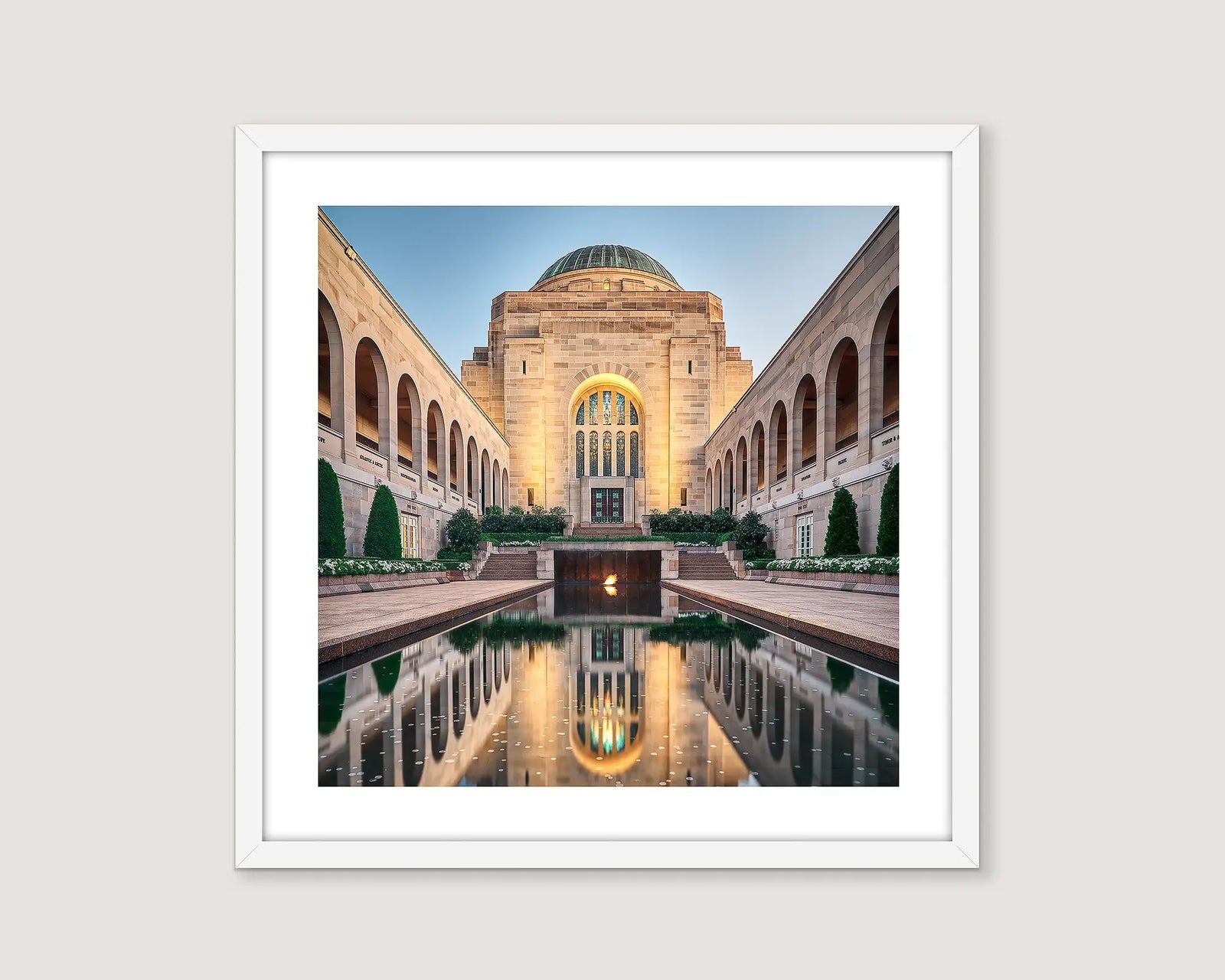 Framed photograph of the Australian War Memorial and Pool of Reflection.