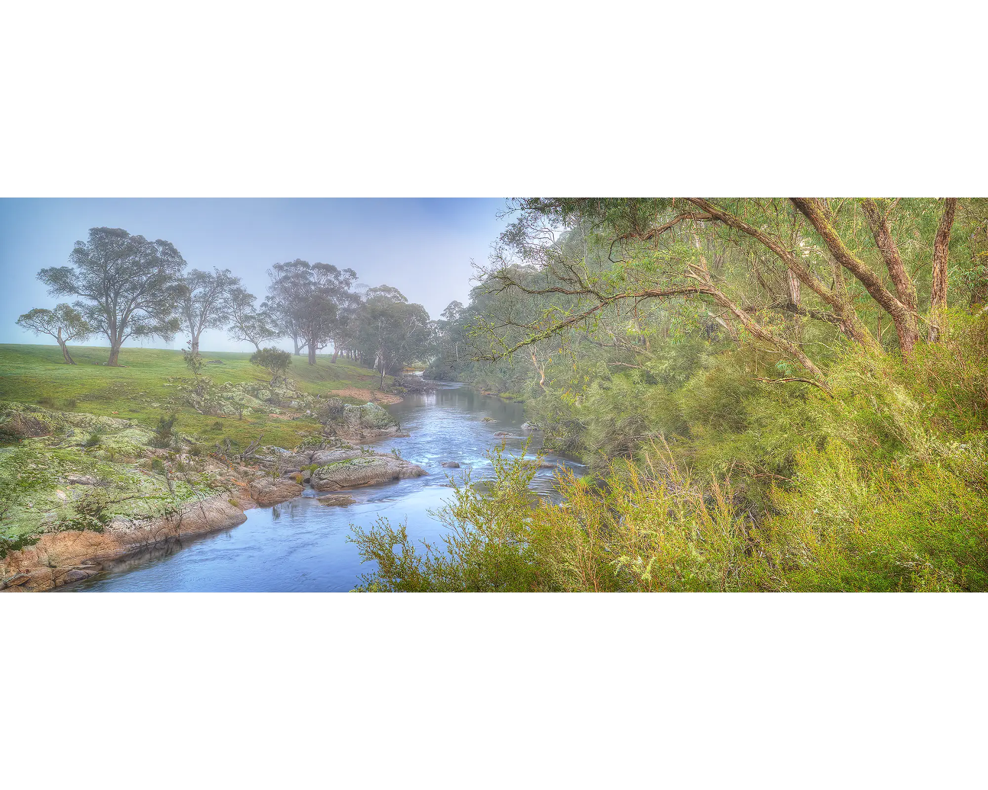 Riverside Veil. Morning fog over the Murray River, New South Wales, Australia.