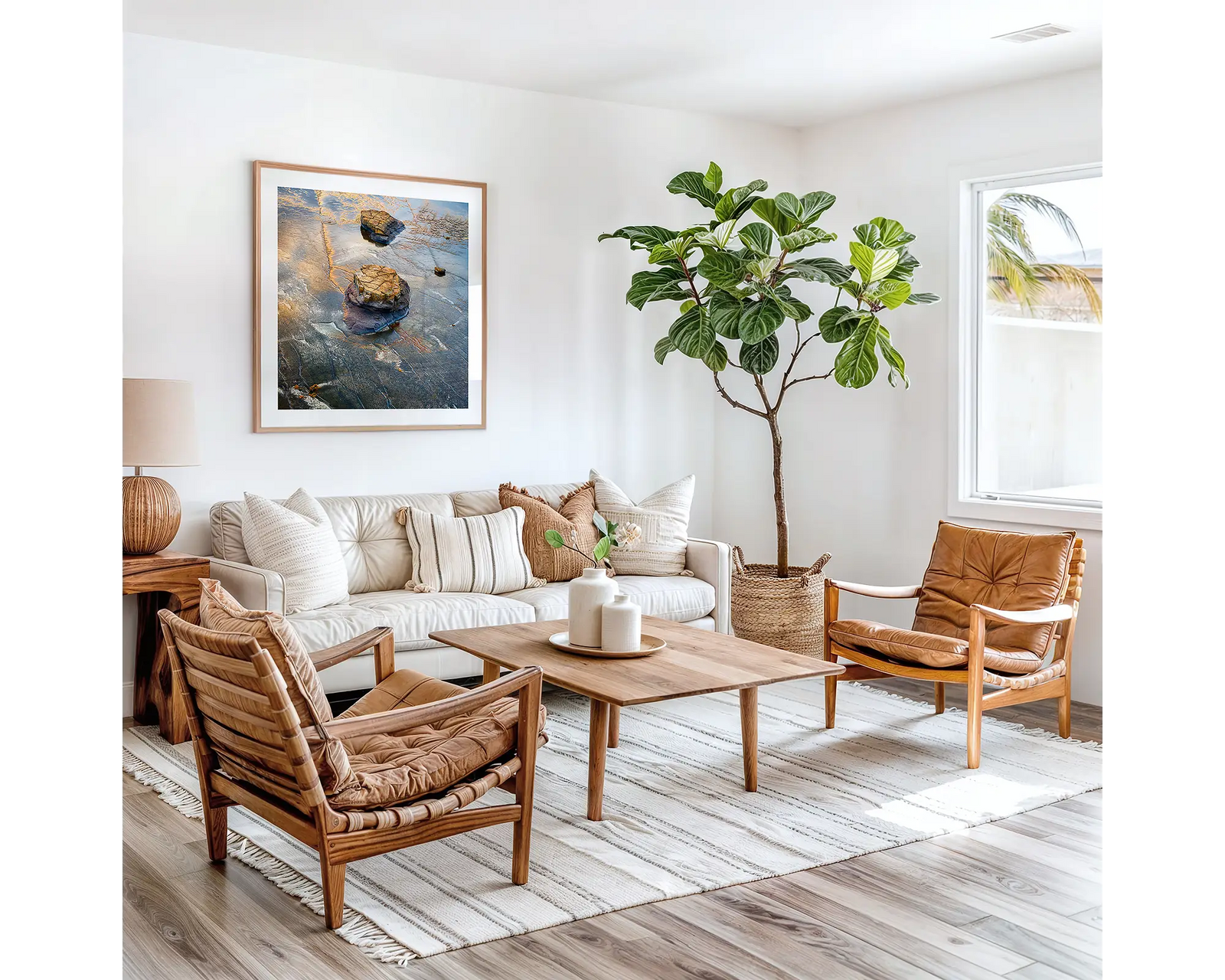Framed abstract photograph of rocks on a beach with a white border
