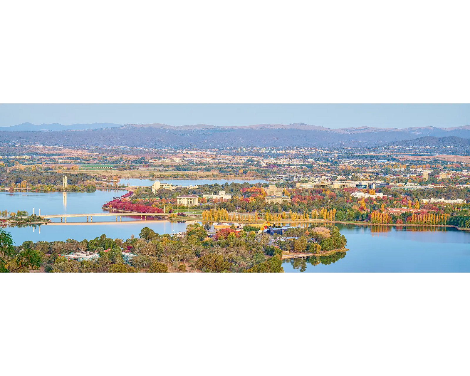 Seasonal Views Autumn evening overlooking Lake Burley Griffin, Canberra.