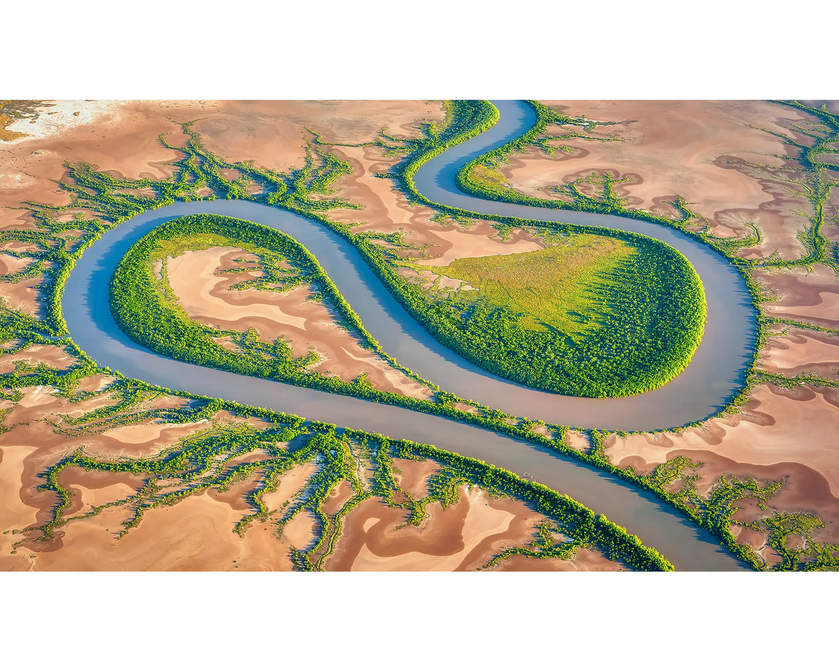 Serpent. Bends in the King River viewed from above in the Kimberley, Western Australia.