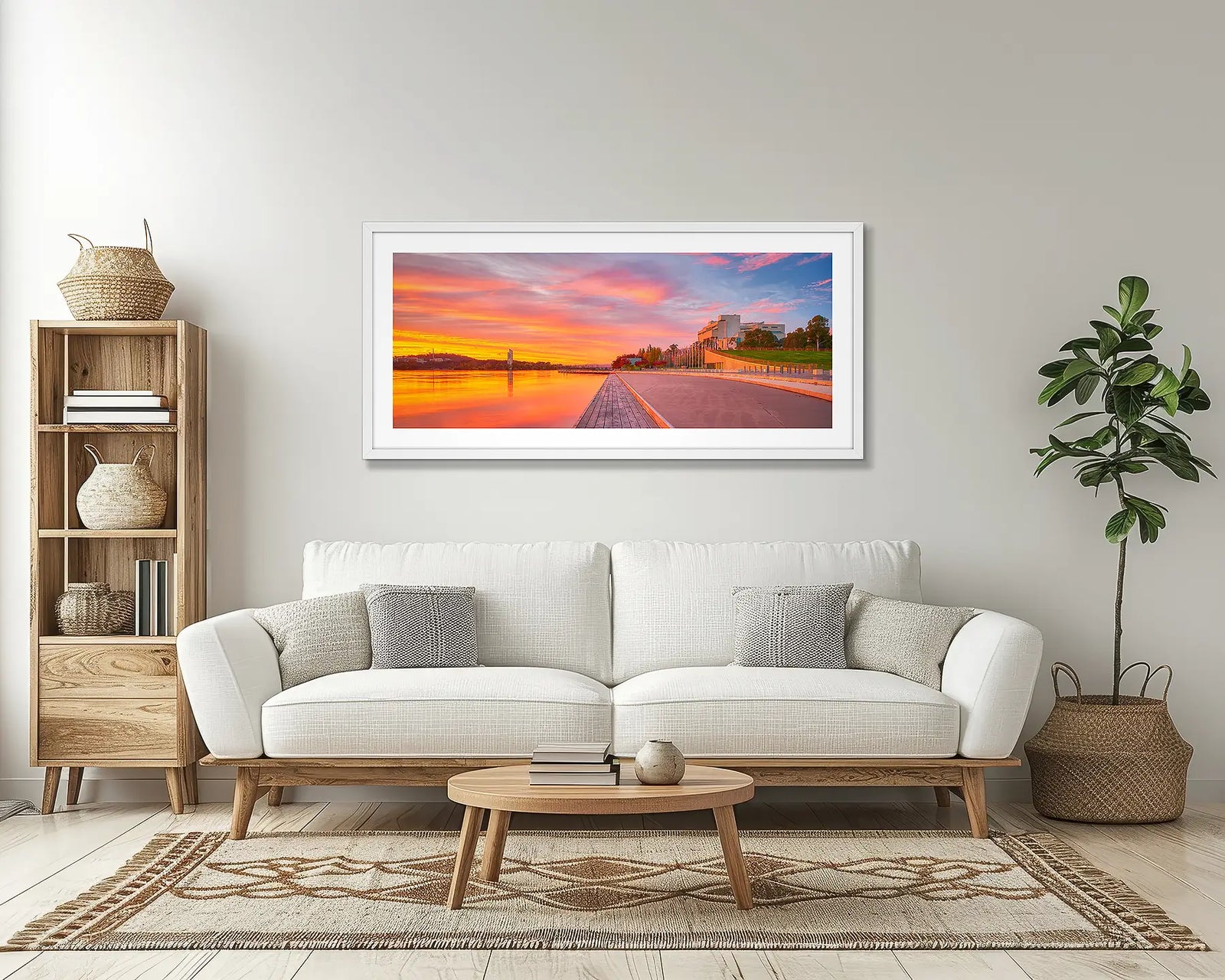 Sky Light. Orange sunrise over Lake BUrley Griffin and The High Court, Canberra, Australia.