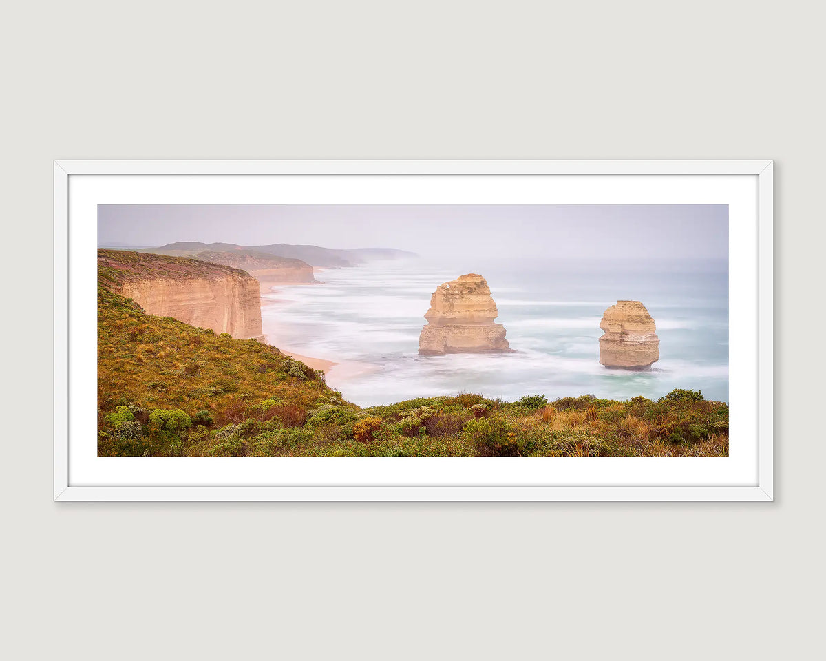 Framed artwork of the Twelve Apostles rock formation in Victoria, Australia.