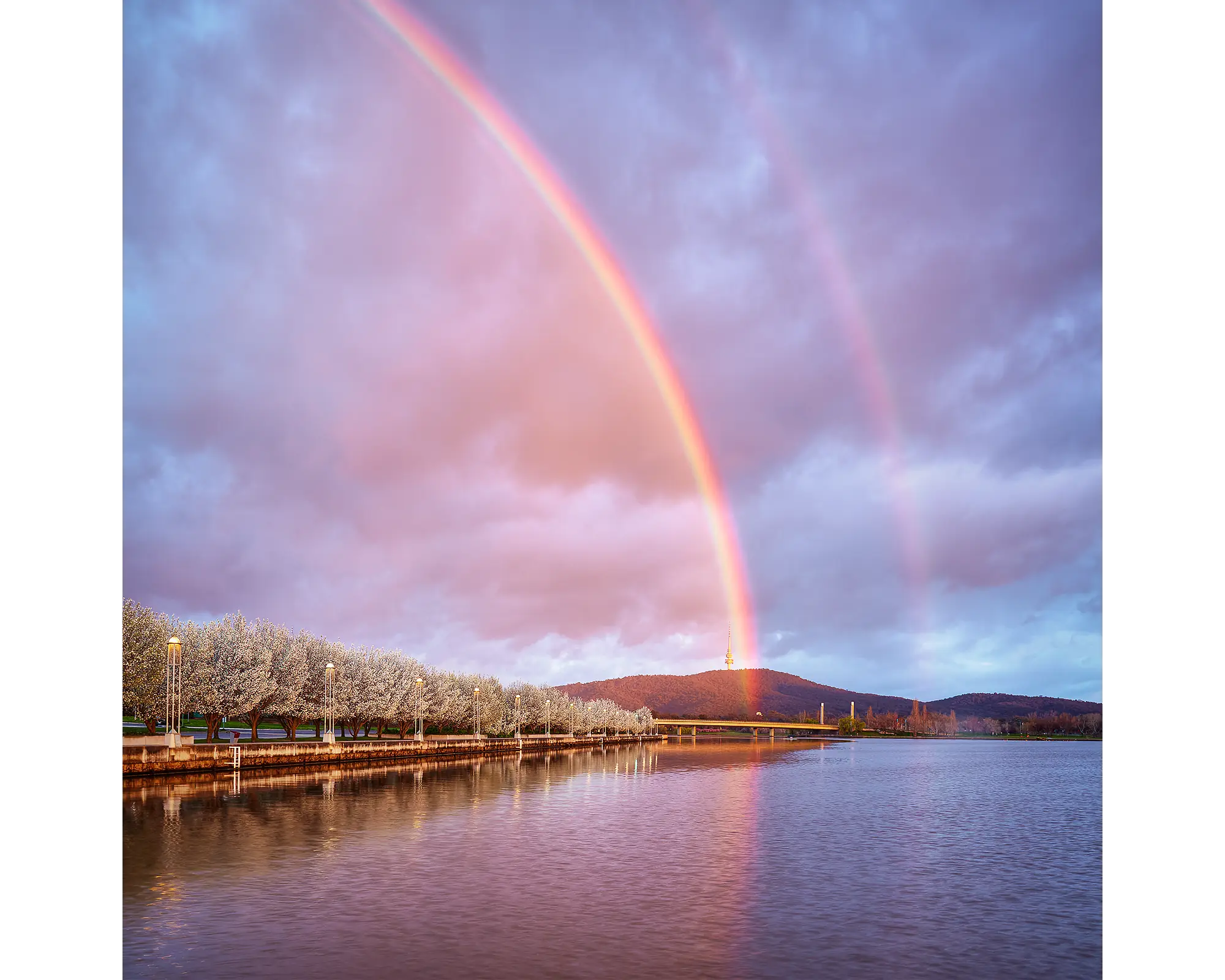 Spring Delight - double rainbow over Lake Burley Griffin, Canberra.