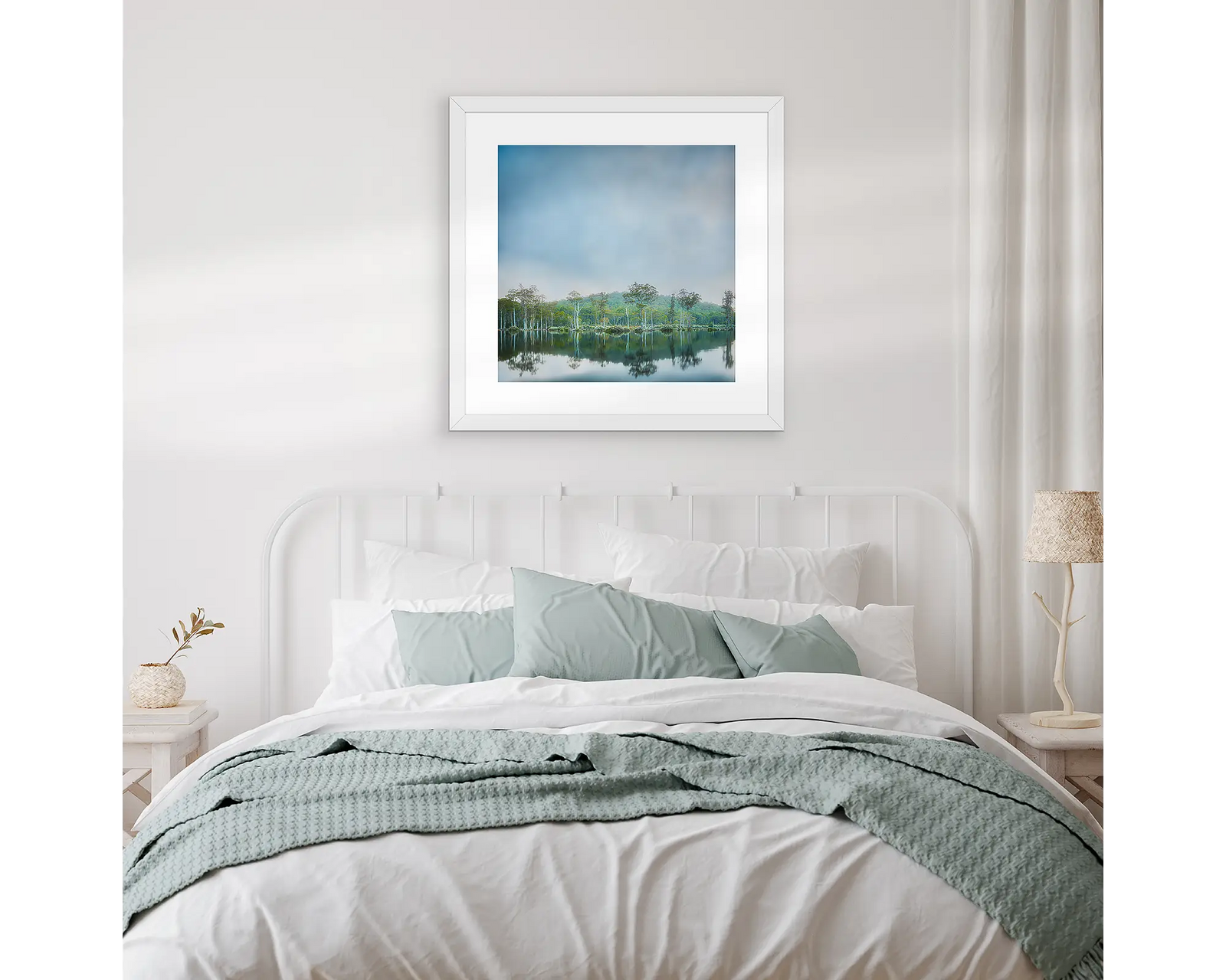 Framed landscape artwork of the Franklin Gordon River with trees and water.