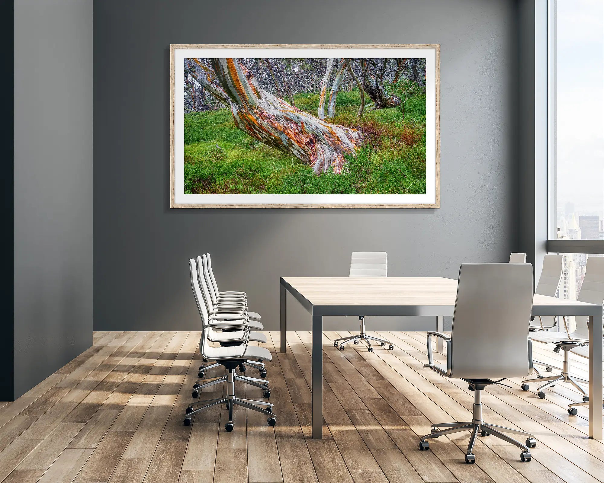 Strength. Snow Gum wall art hung in corporate boardroom.