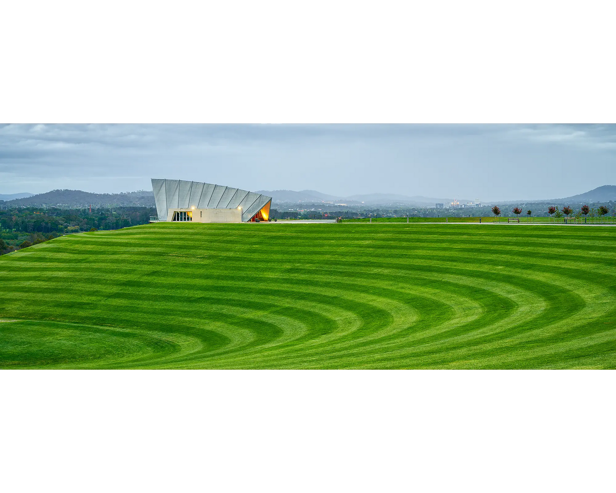 Stripes - green grass, Margaret Whitlam Pavillion, National Arboretum, Canberra.