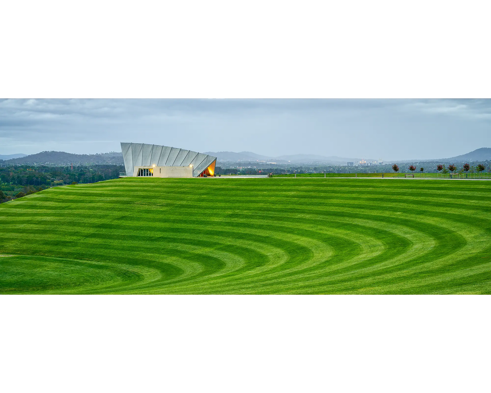 Stripes - green grass, Margaret Whitlam Pavillion, National Arboretum, Canberra.
