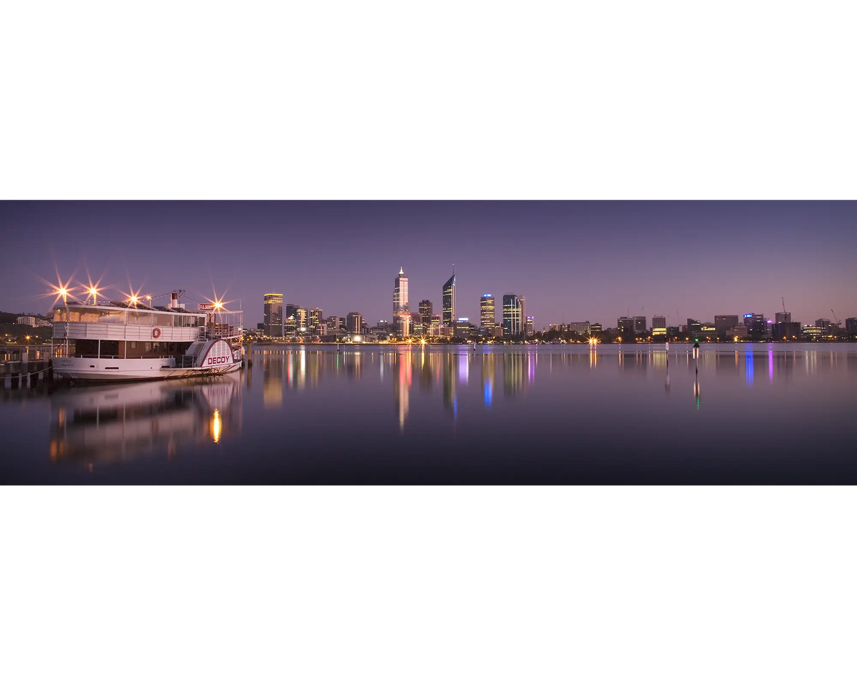 Sunrise on the Swan River, Perth CBD, Western Australia.