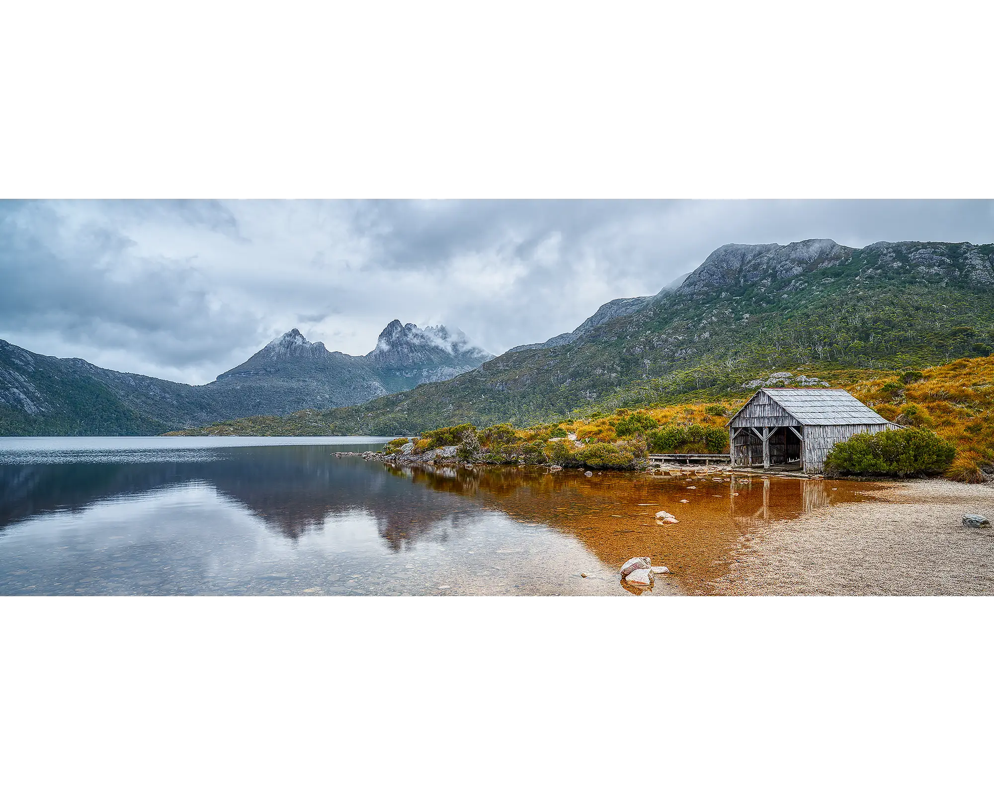 Tassie Icons. Boat shed, Dove Lake and Cradle Mountain, Tasmania, Australia.