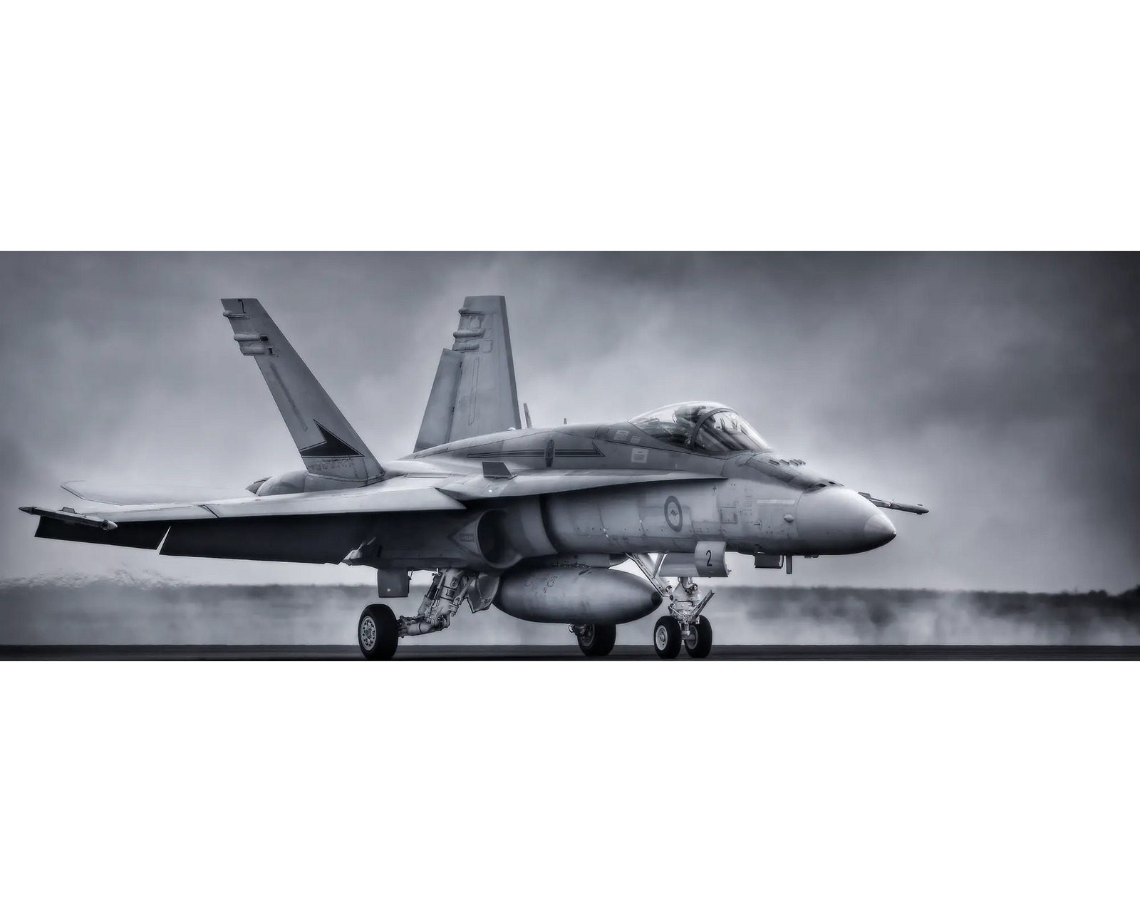 Taxiing home. Acrylic block of a RAAF f-18 hornet on runway. Australian Aerial artwork.