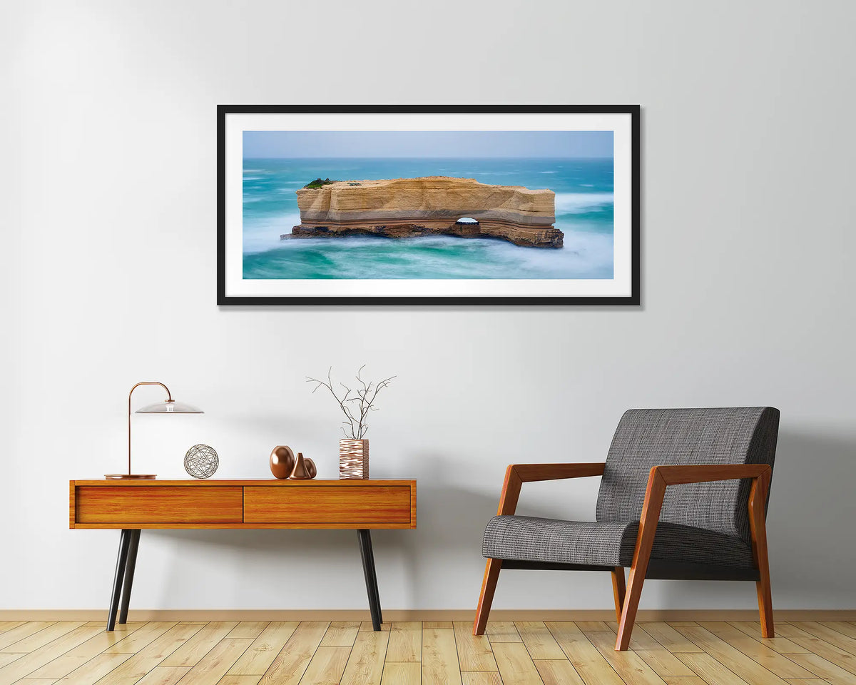 The Bakers Oven. Black framed wall art print hung in a home entrance. 