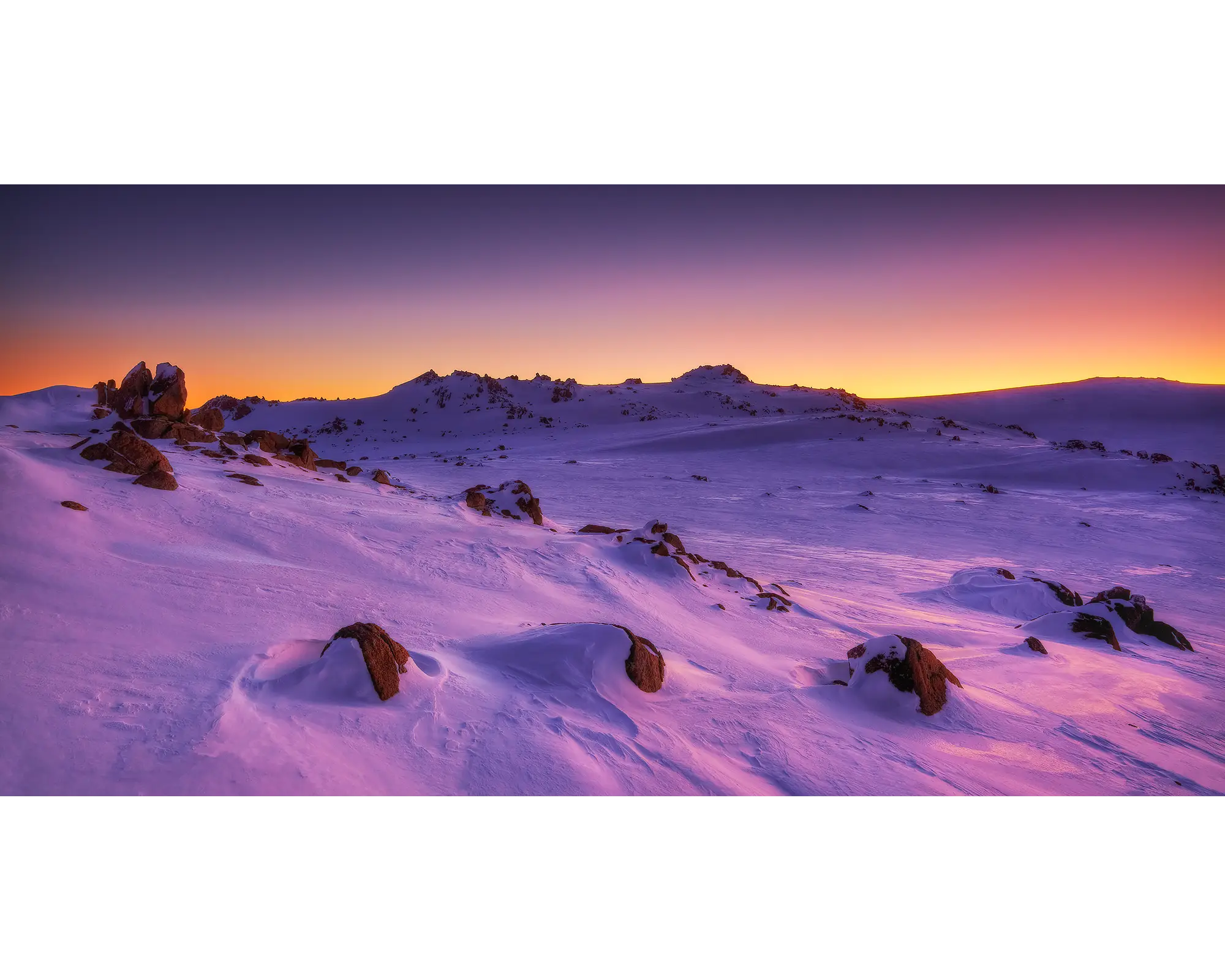 The End Of Winter. Sunset over Kosciuszko National Park, New South wales, Australia.